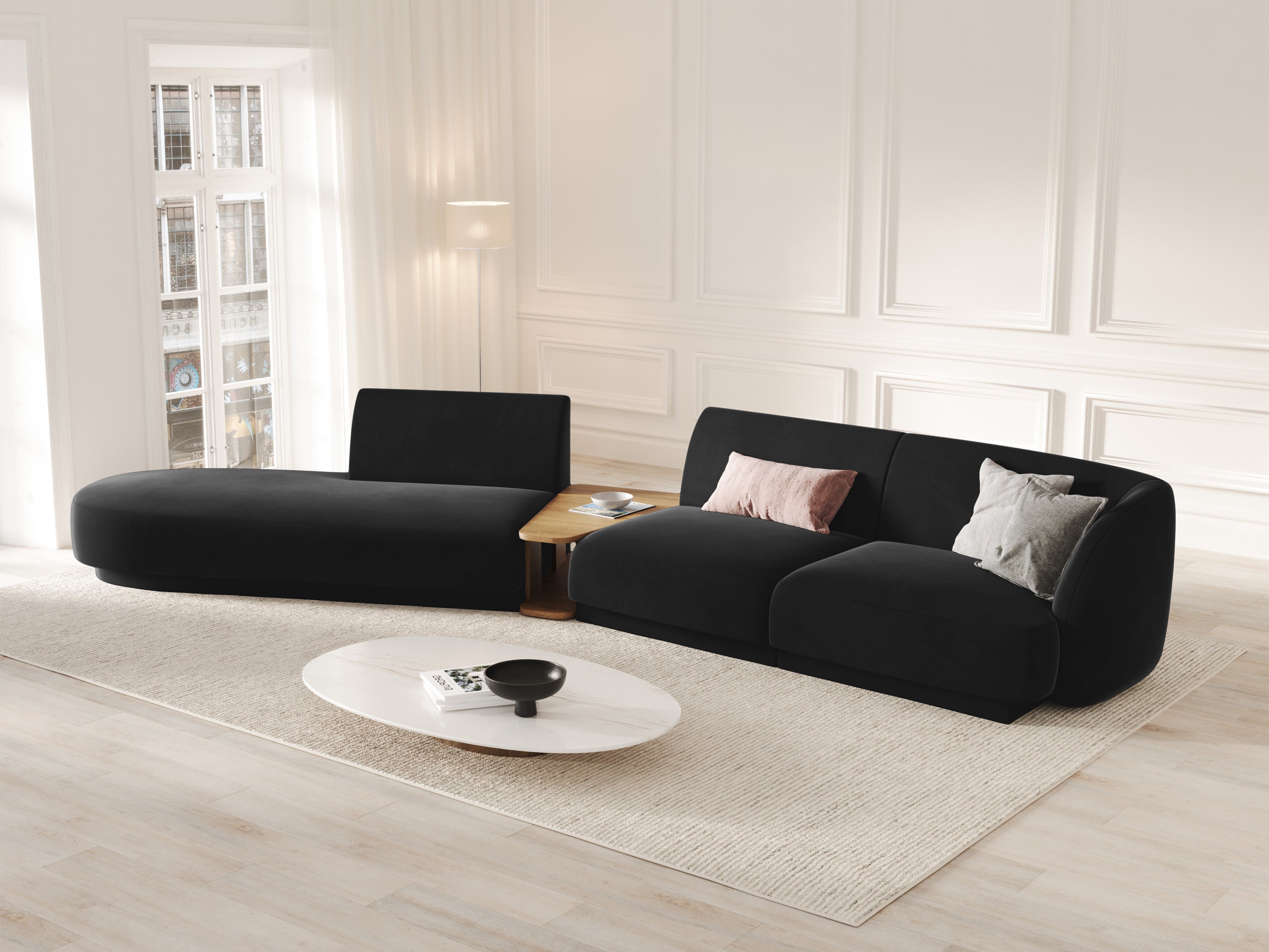 Sofa modułowa lewostronna ze stolikiem 4-osobowa aksamitna MILEY czarny
