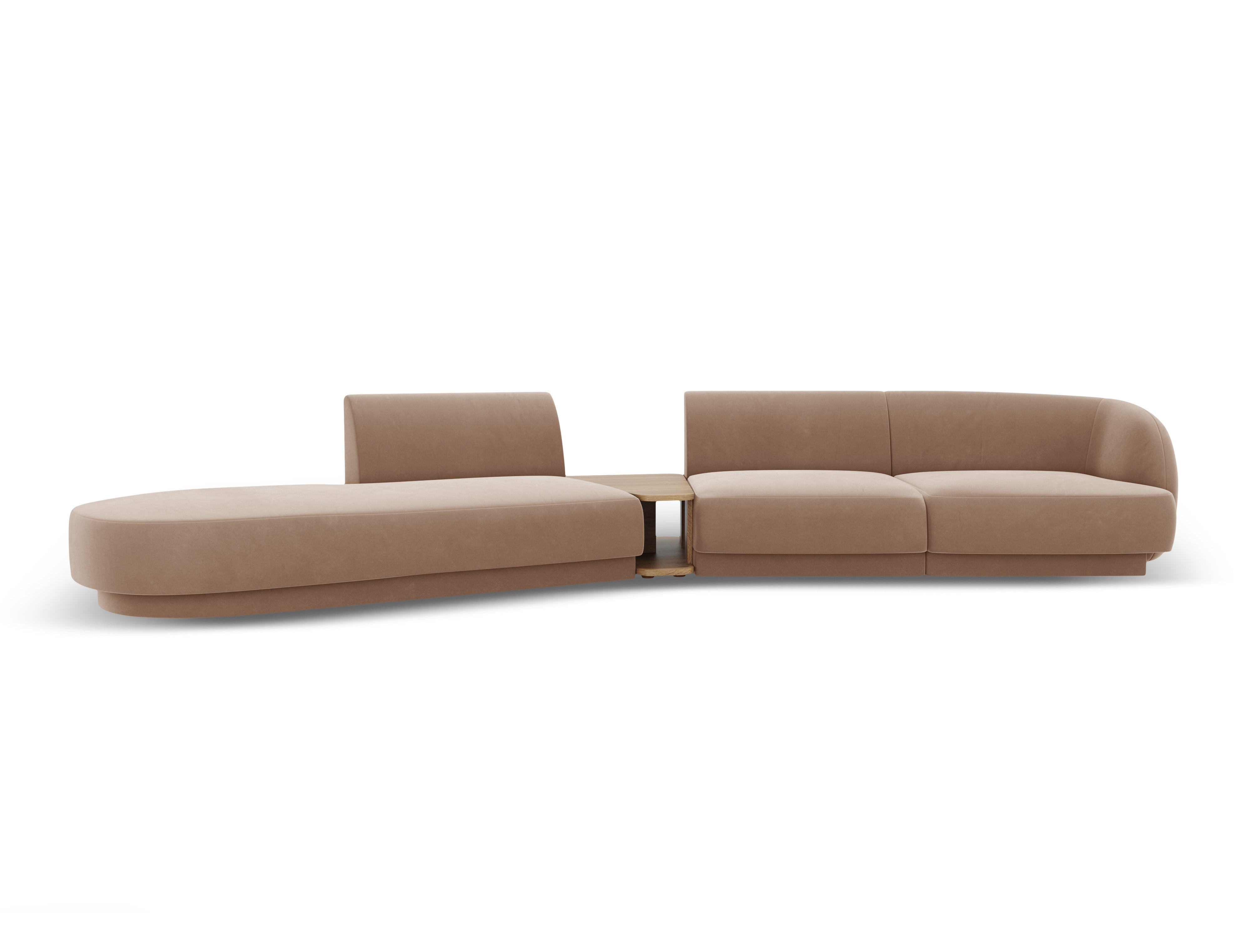 Sofa modułowa lewostronna ze stolikiem 4-osobowa aksamitna MILEY cappuccino