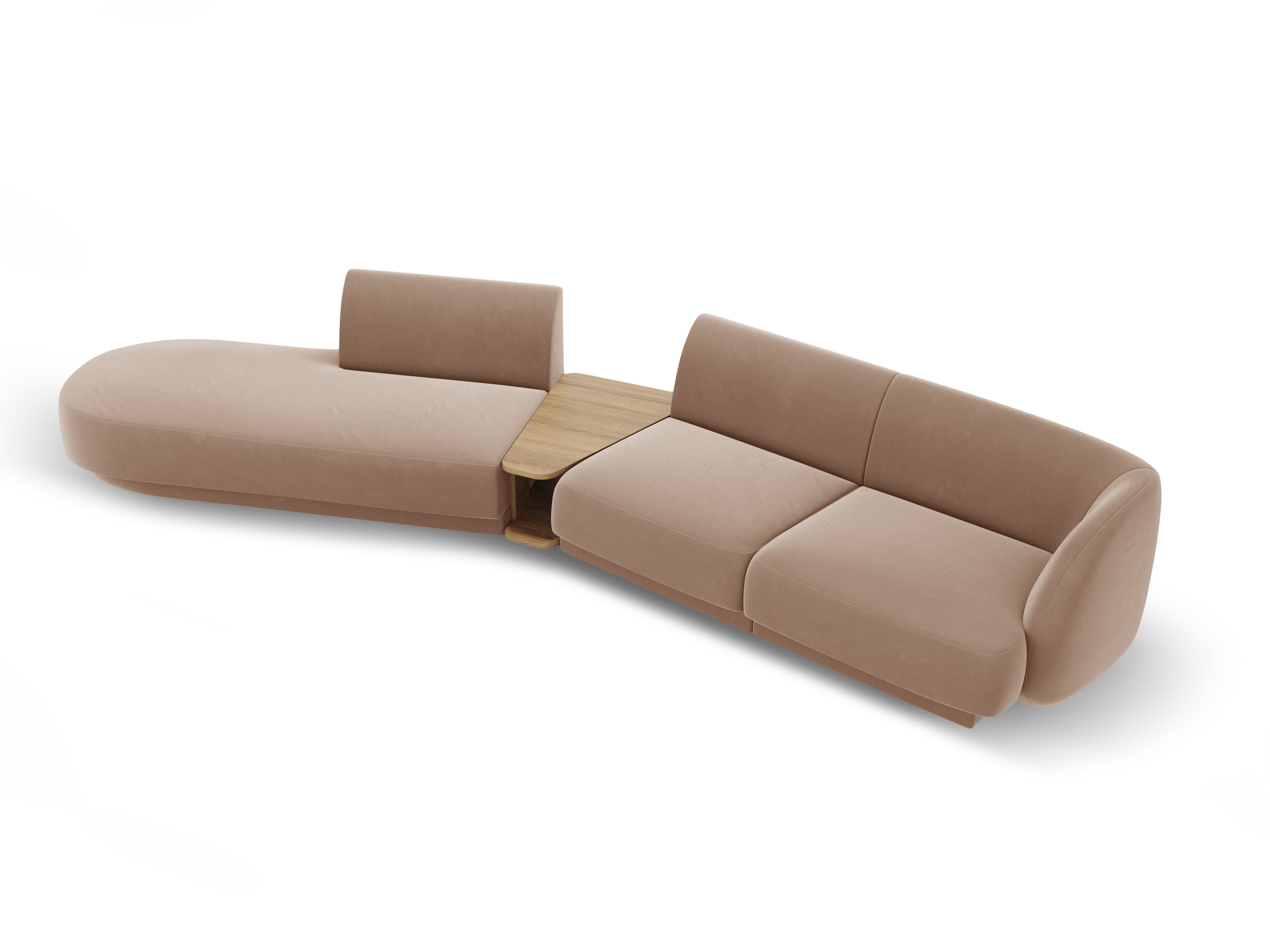 Sofa modułowa lewostronna ze stolikiem 4-osobowa aksamitna MILEY cappuccino