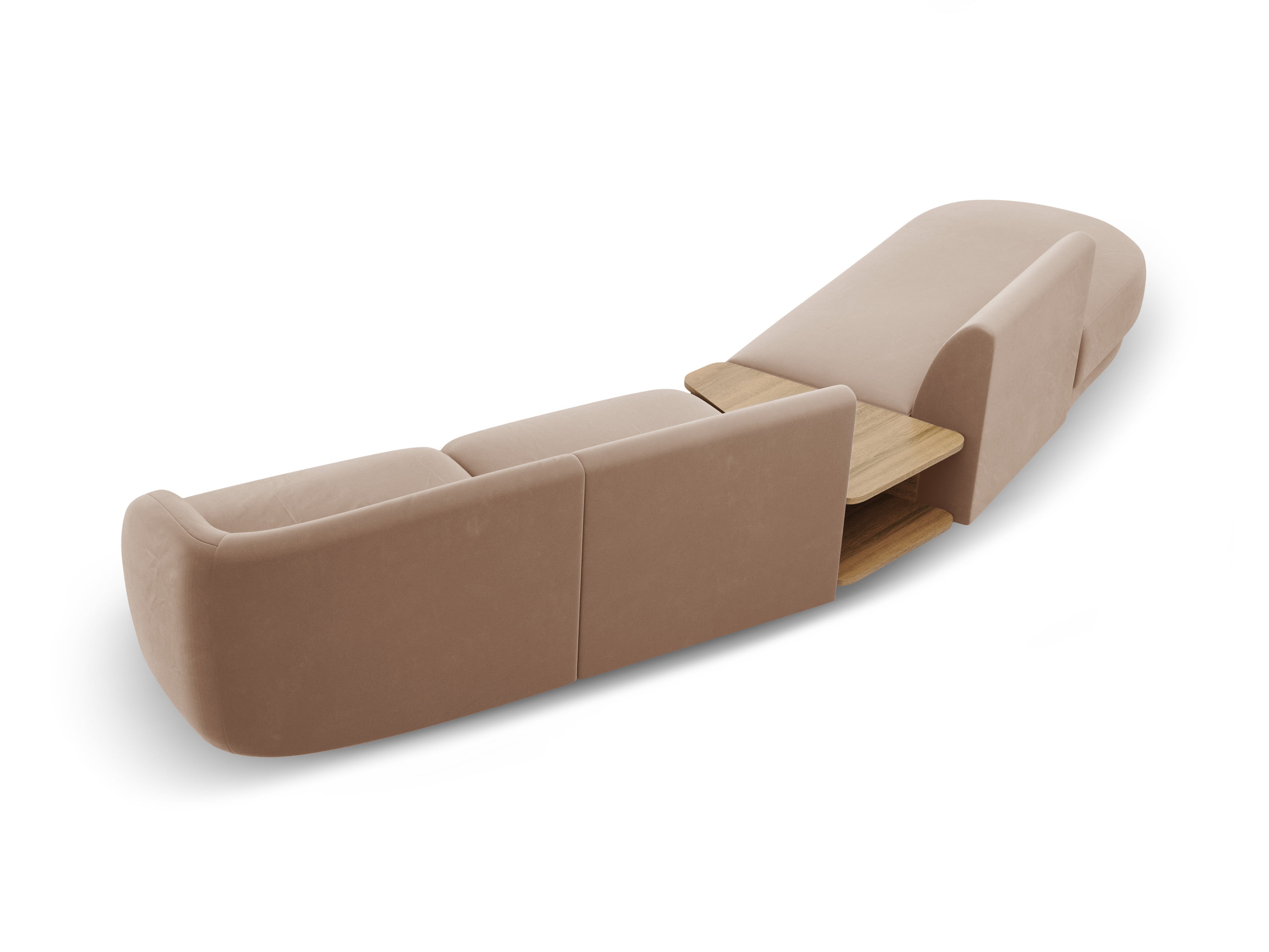 Sofa modułowa lewostronna ze stolikiem 4-osobowa aksamitna MILEY cappuccino