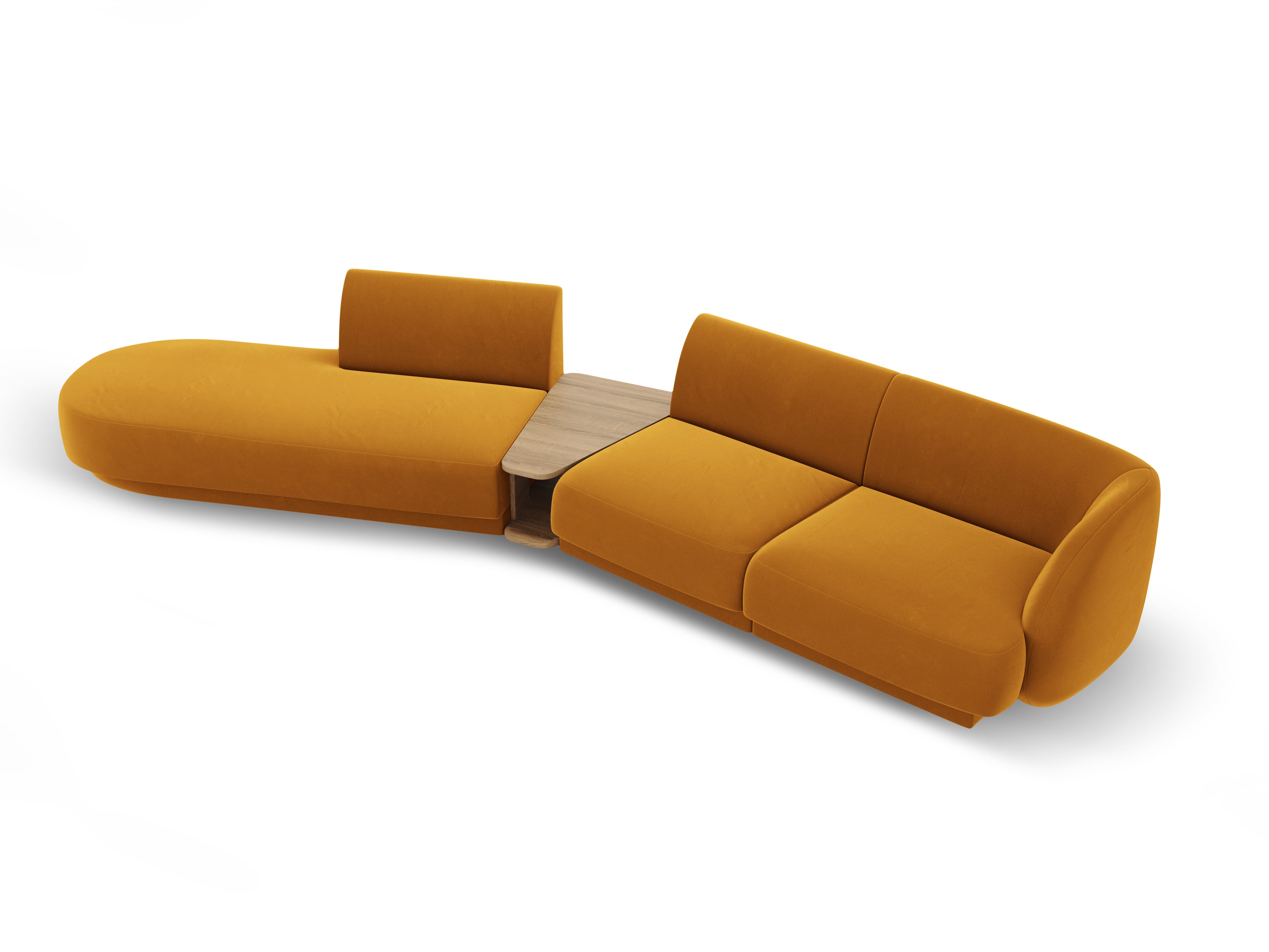 Sofa modułowa lewostronna ze stolikiem 4-osobowa aksamitna MILEY żółty