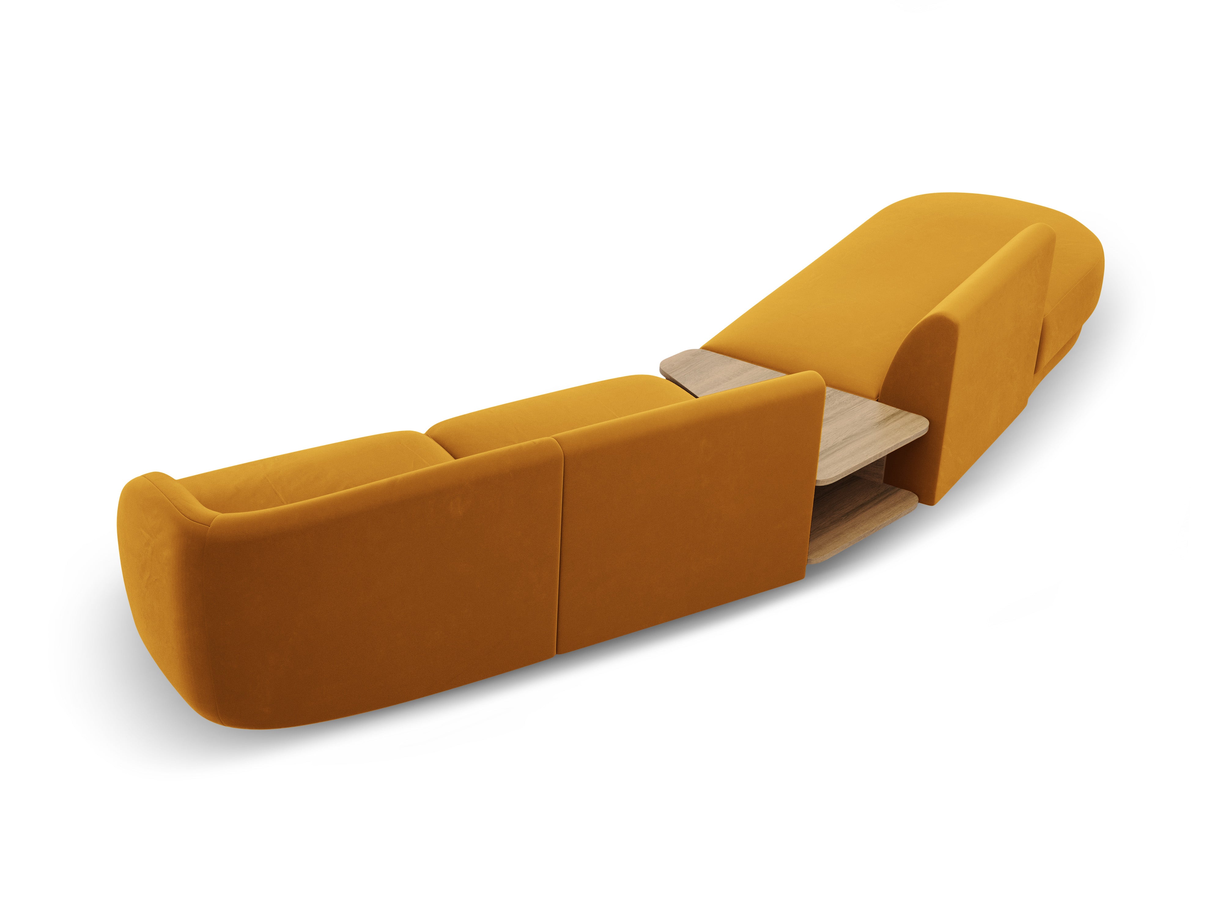 Sofa modułowa lewostronna ze stolikiem 4-osobowa aksamitna MILEY żółty