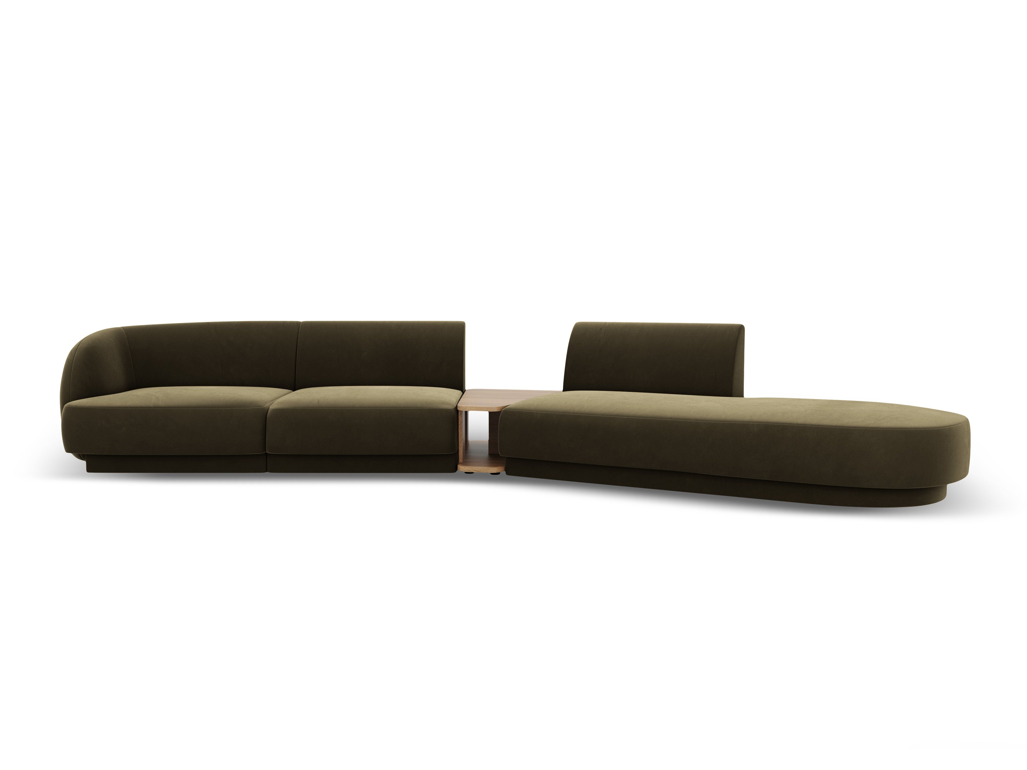 Right-facing modular sofa with table for 4 people, velvet MILEY green