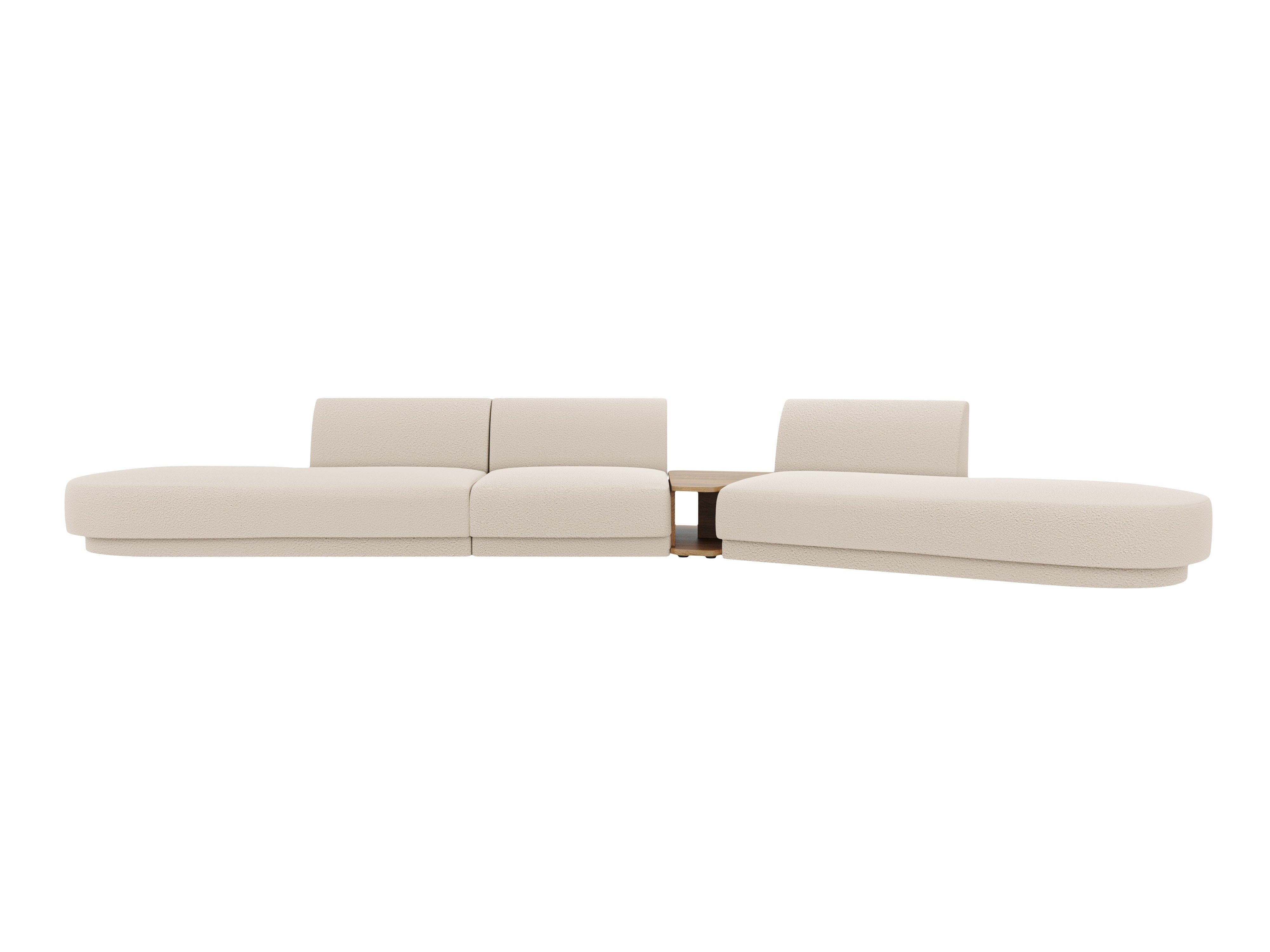 Sofa modułowa prawostronna ze stolikiem 5-osobowa MILEY beżowy boucle