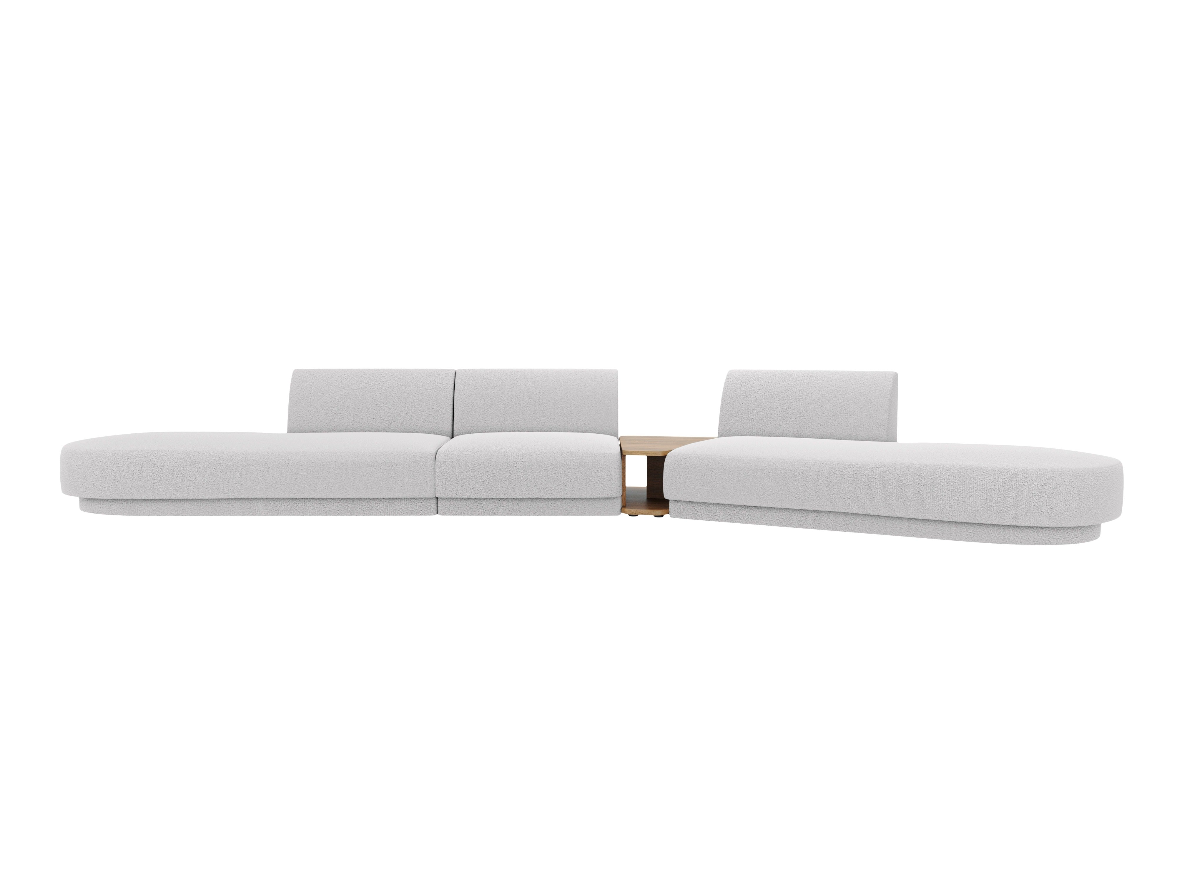Sofa modułowa prawostronna ze stolikiem 5-osobowa MILEY jasnoszary boucle