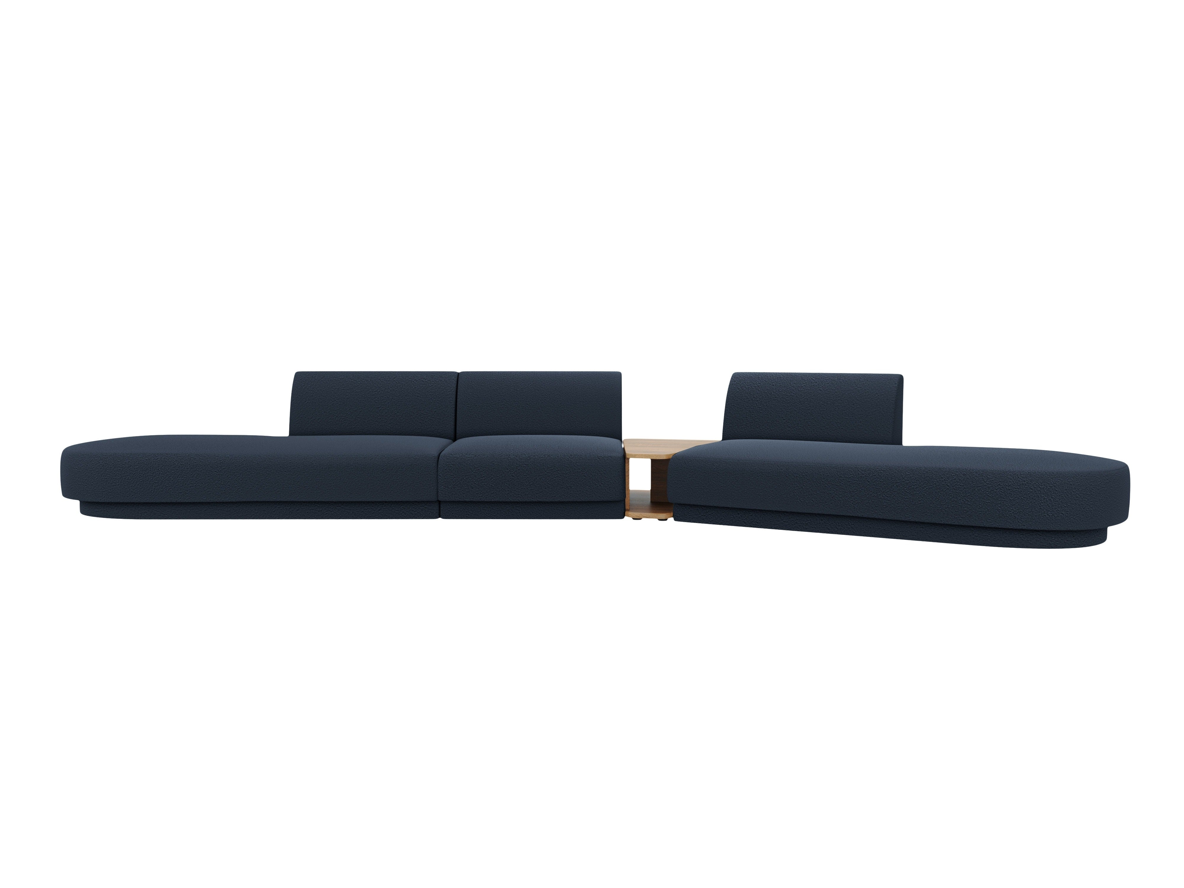 Sofa modułowa prawostronna ze stolikiem 5-osobowa MILEY ciemnoniebieski boucle