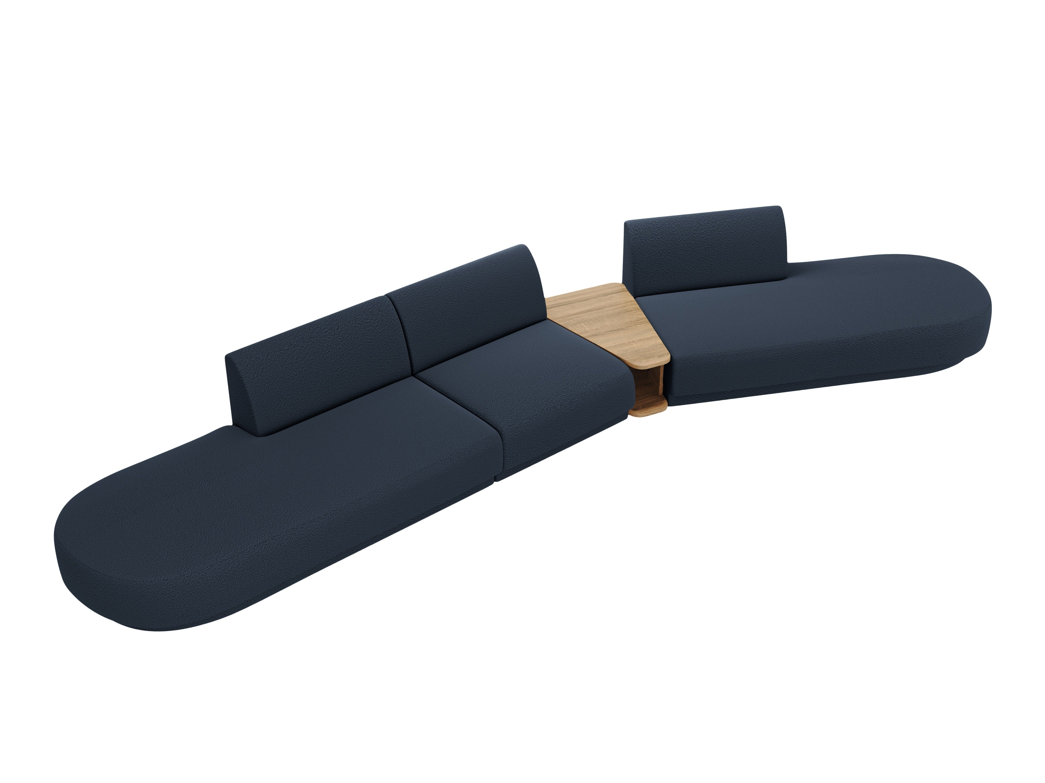 Sofa modułowa prawostronna ze stolikiem 5-osobowa MILEY ciemnoniebieski boucle