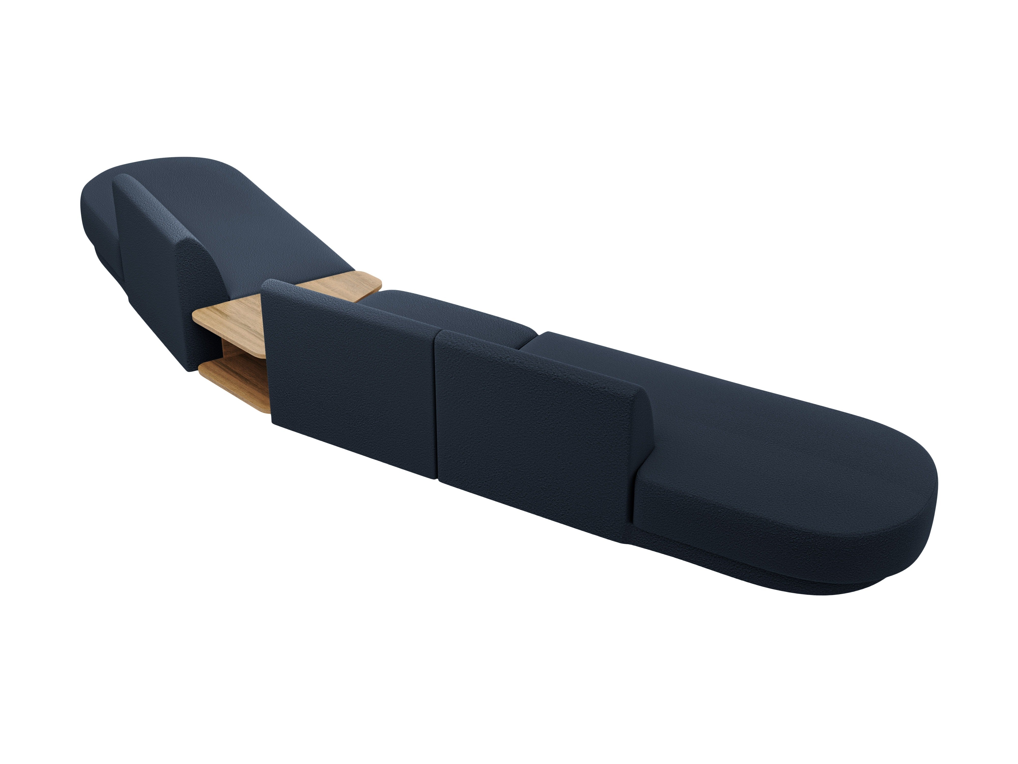 Sofa modułowa prawostronna ze stolikiem 5-osobowa MILEY ciemnoniebieski boucle