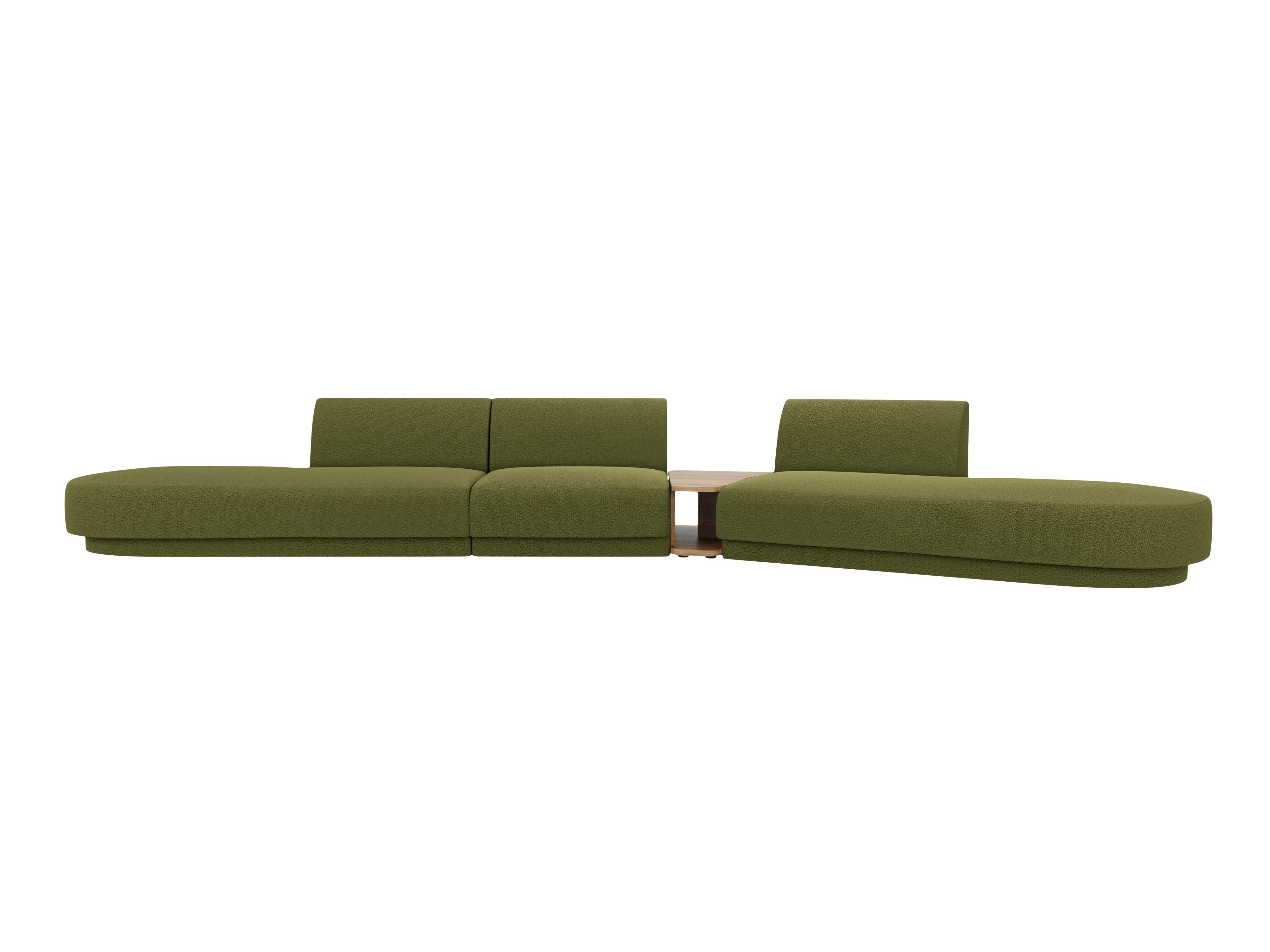 Sofa modułowa prawostronna ze stolikiem 5-osobowa MILEY zielony boucle