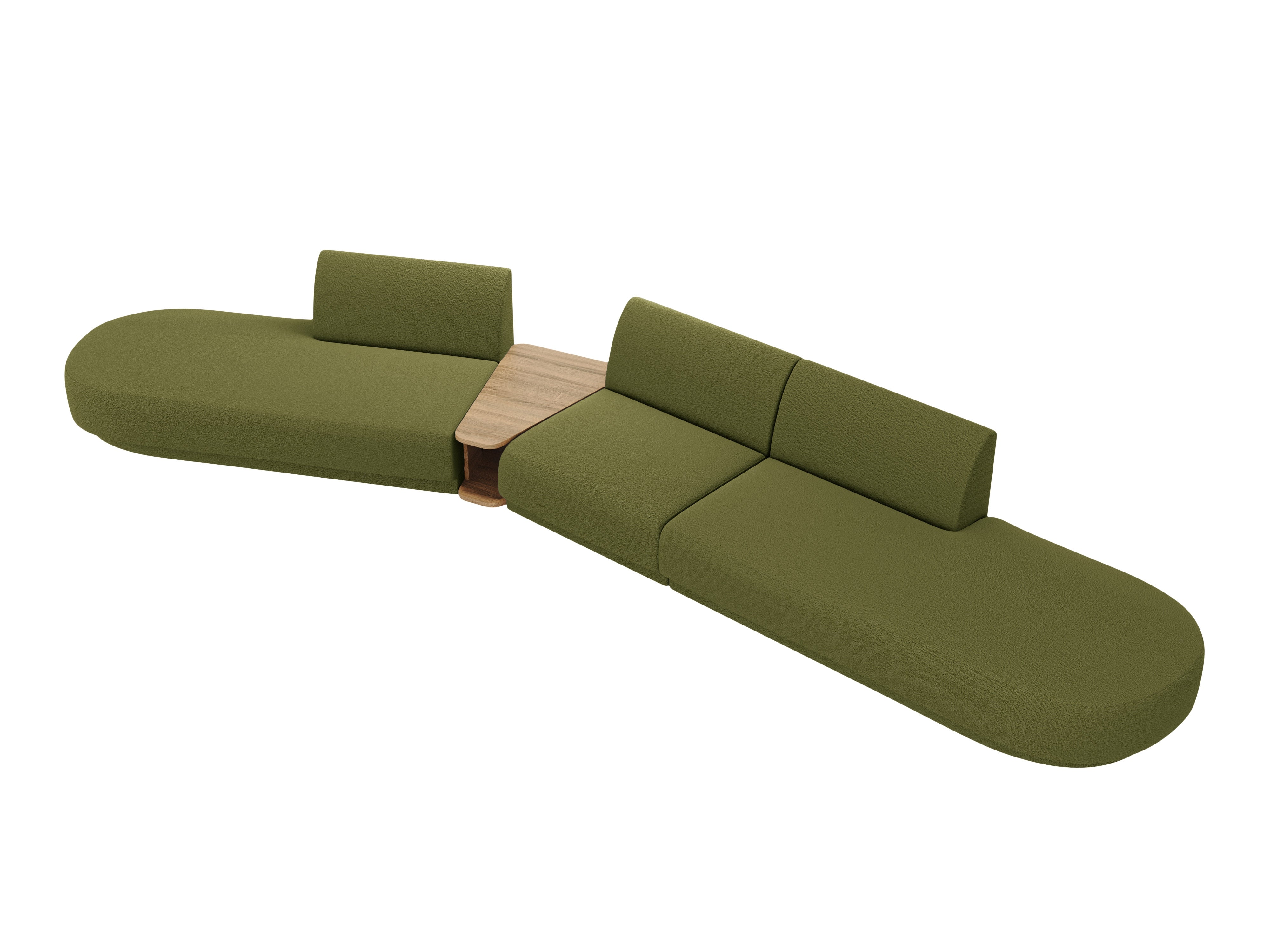 Sofa modułowa lewostronna ze stolikiem 5-osobowa MILEY zielony boucle