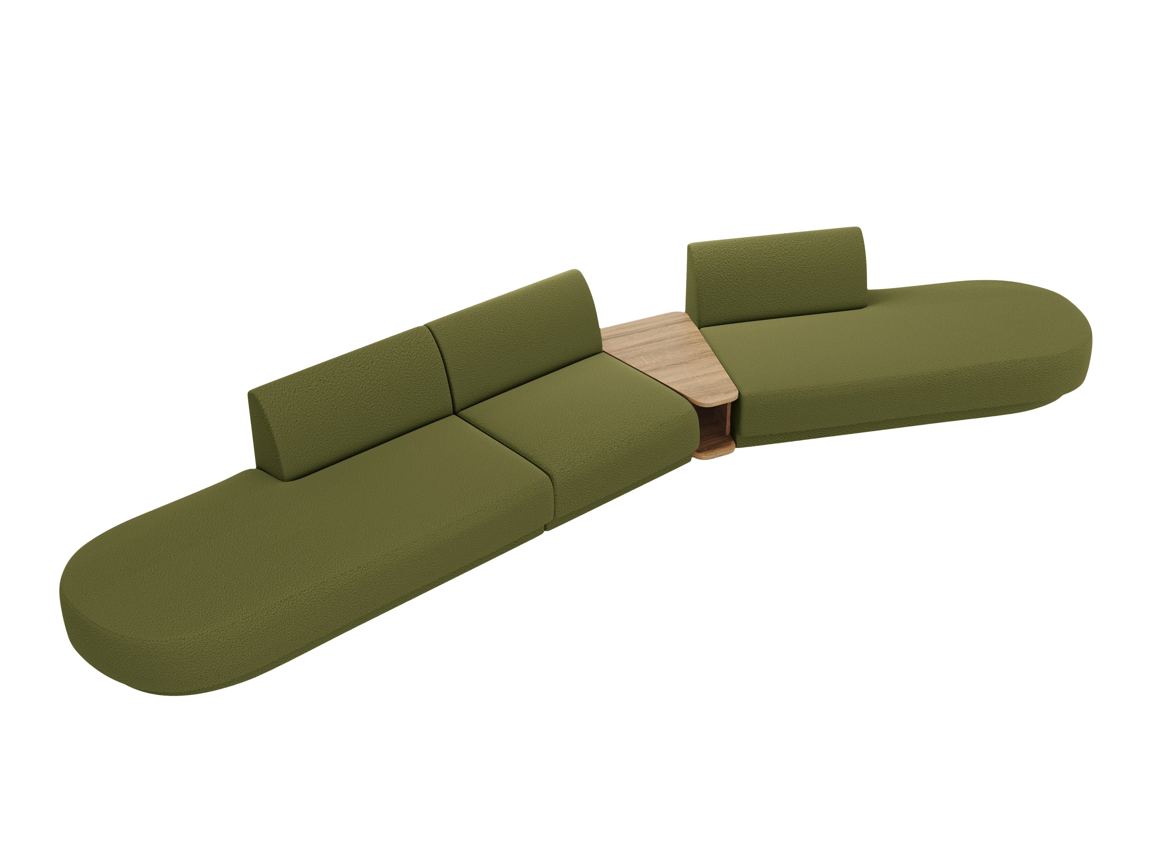 Sofa modułowa prawostronna ze stolikiem 5-osobowa MILEY zielony boucle