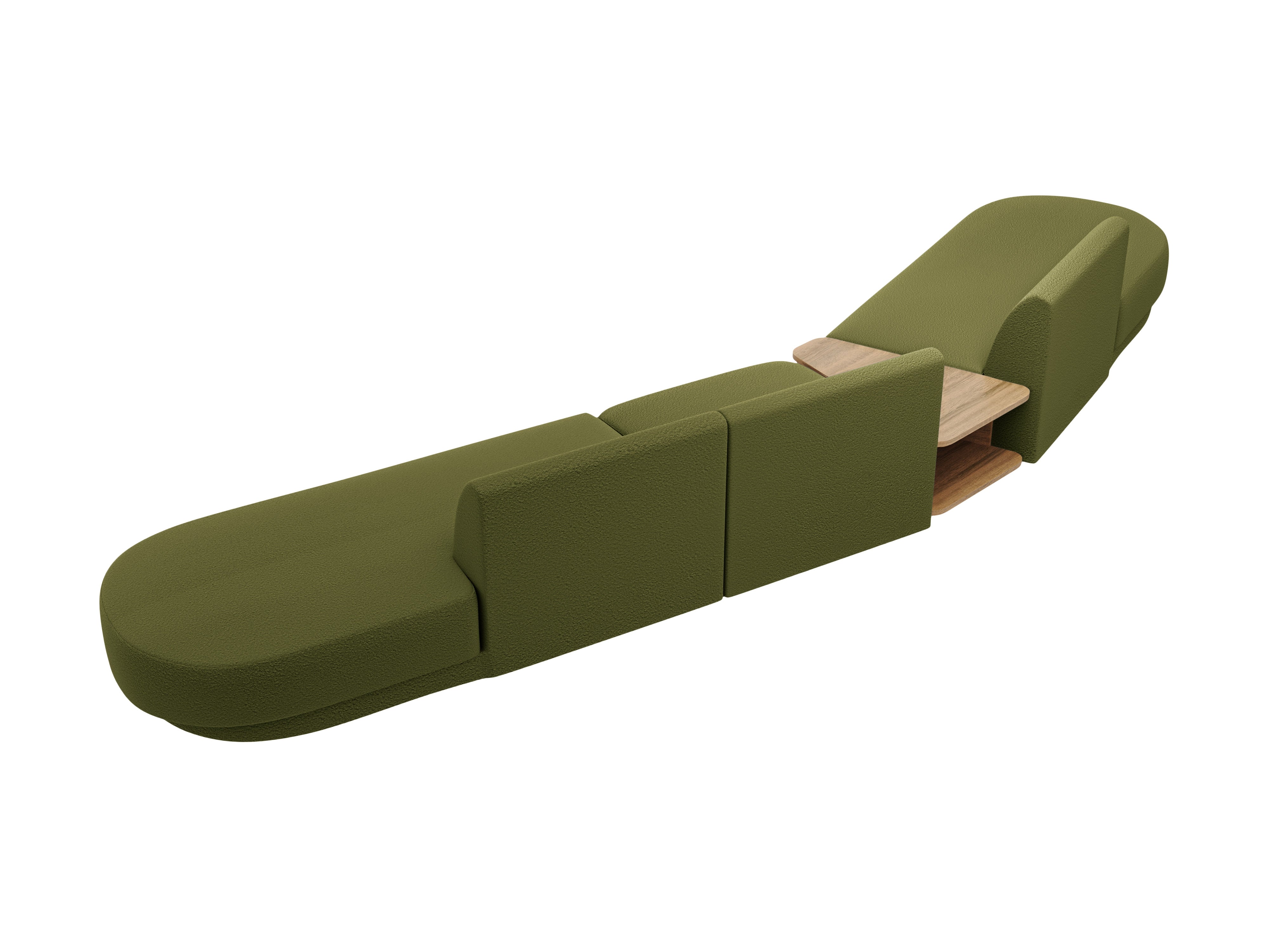 Sofa modułowa lewostronna ze stolikiem 5-osobowa MILEY zielony boucle