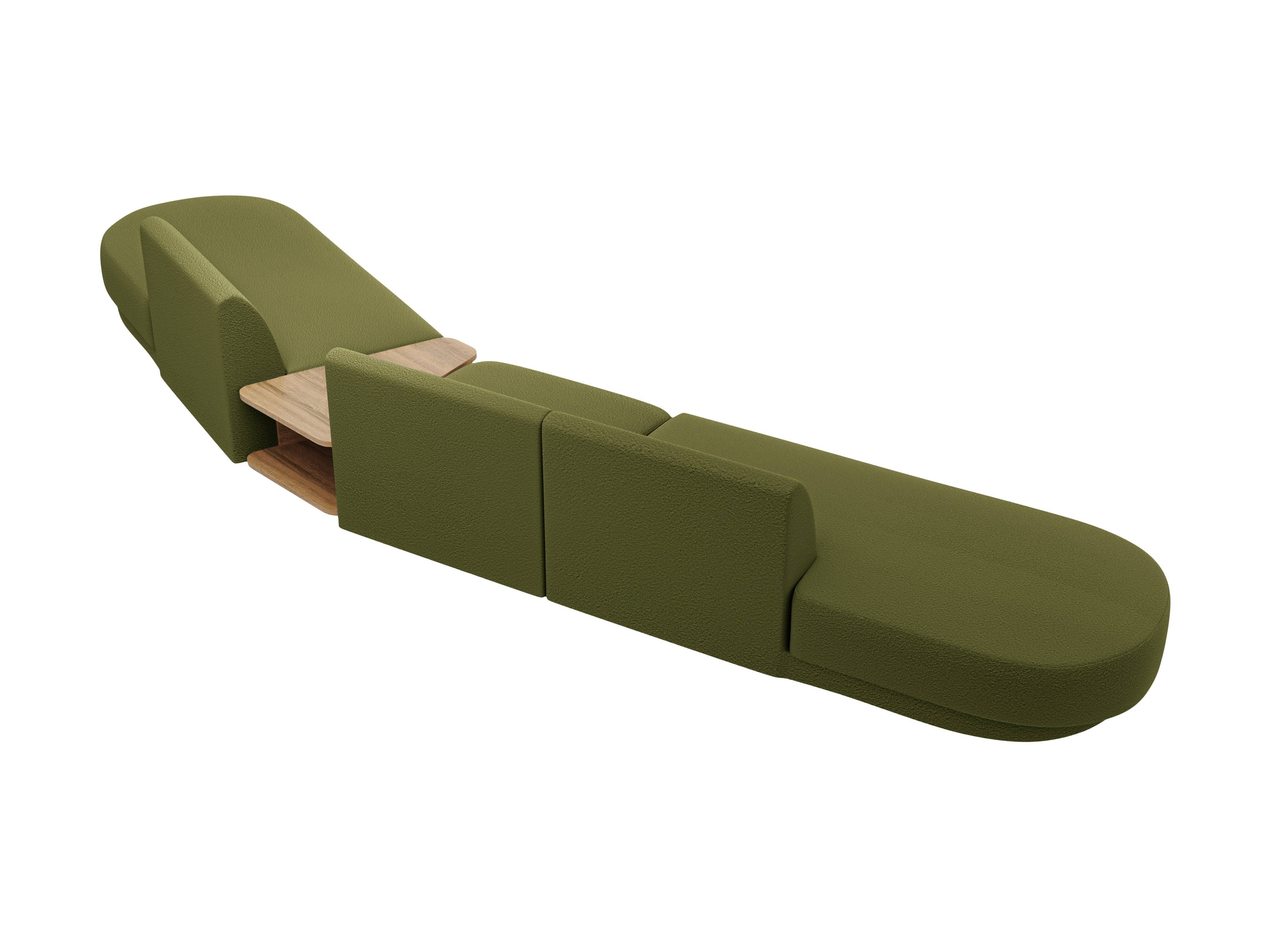 Sofa modułowa prawostronna ze stolikiem 5-osobowa MILEY zielony boucle