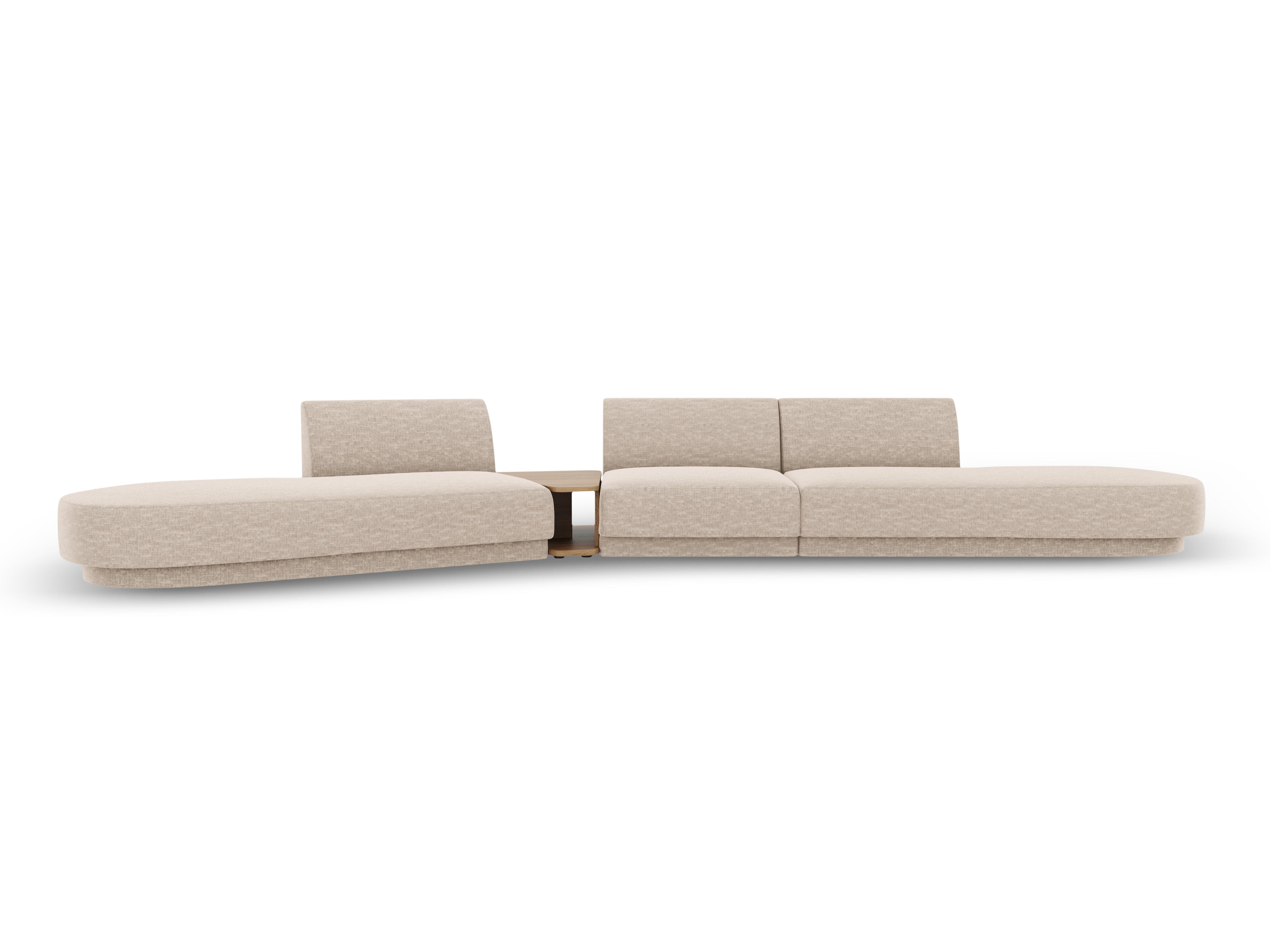 Sofa modułowa lewostronna ze stolikiem 5-osobowa MILEY beżowy szenil jedwabisty