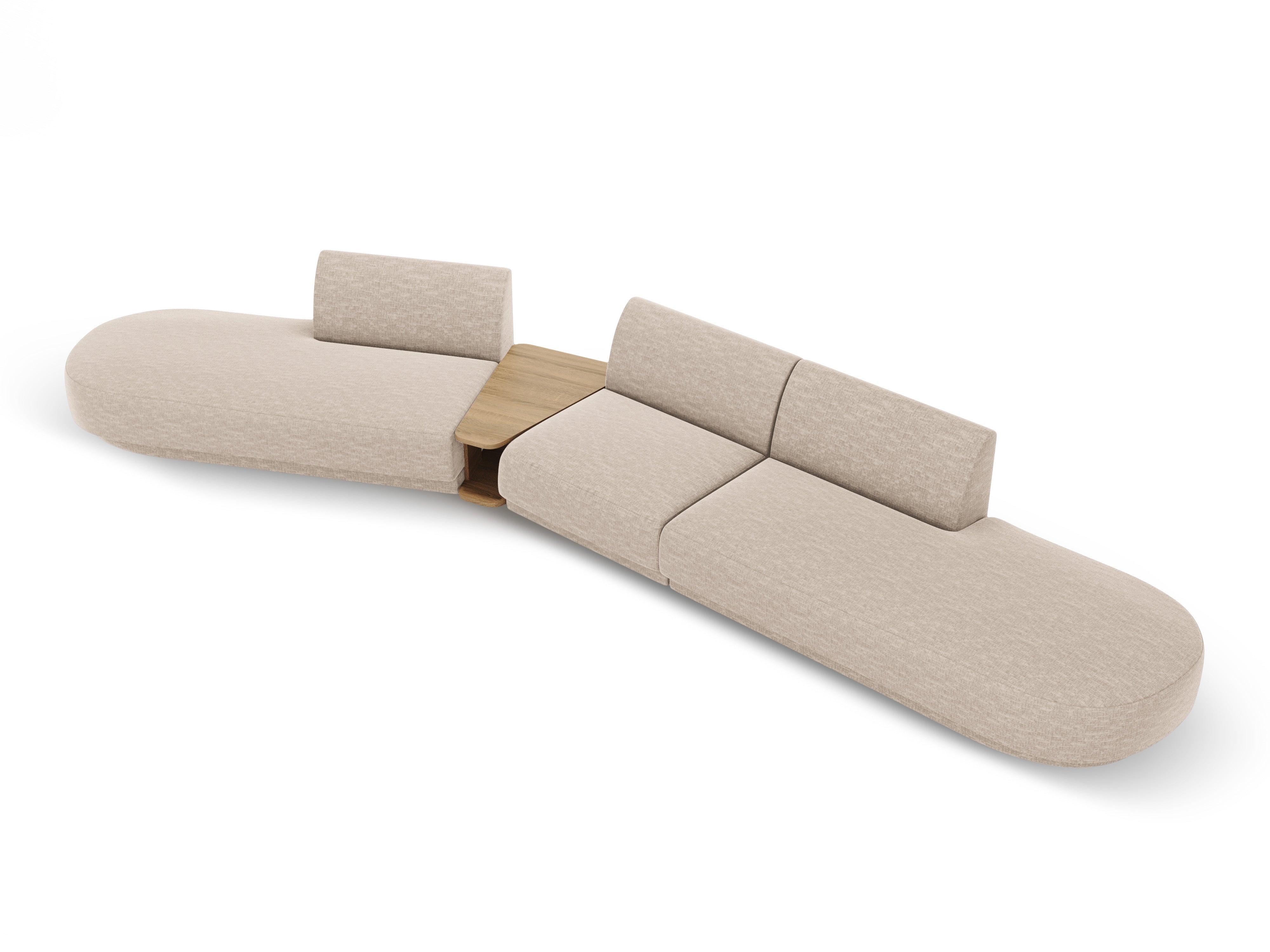 Sofa modułowa lewostronna ze stolikiem 5-osobowa MILEY beżowy szenil jedwabisty