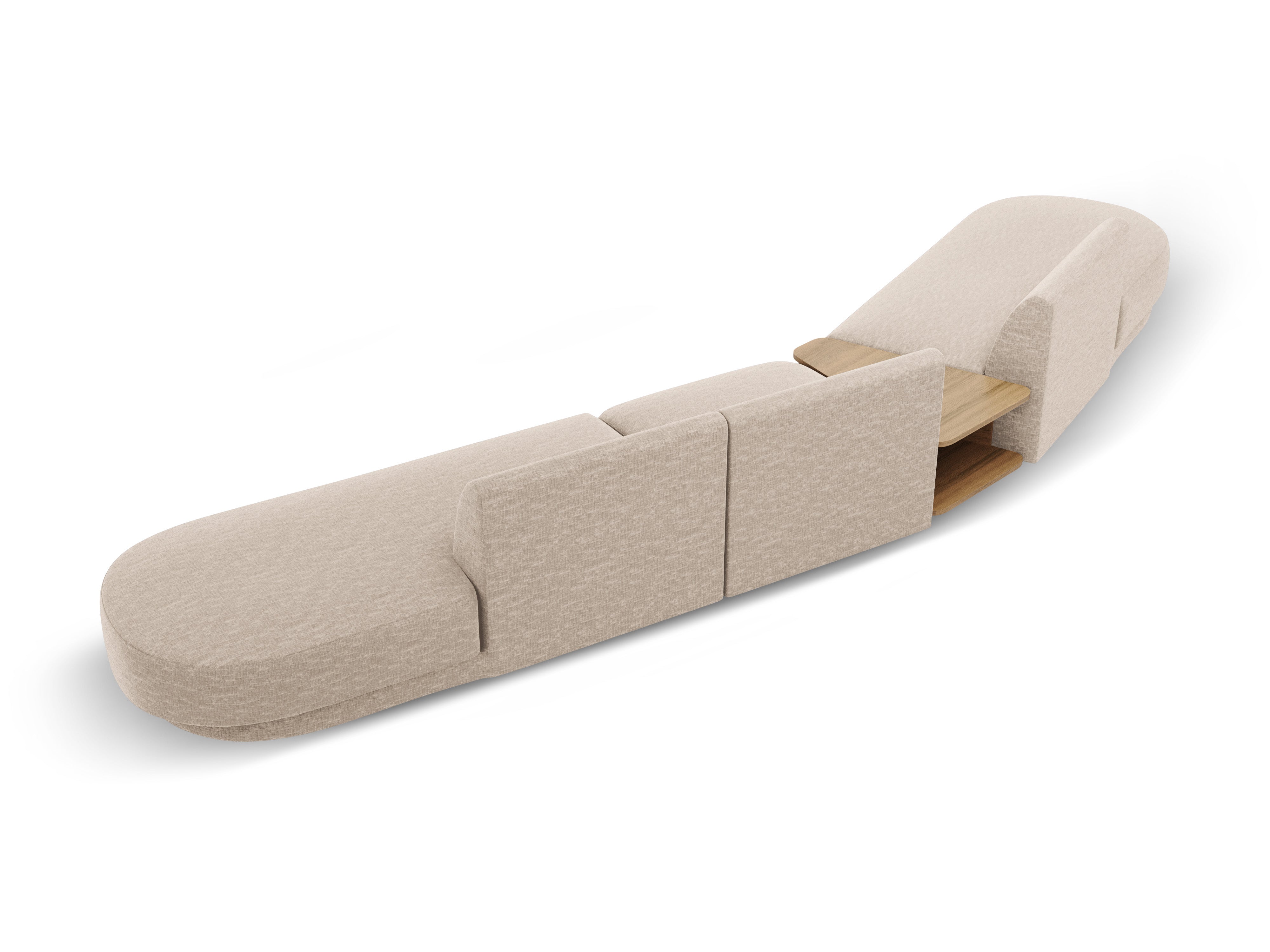 Sofa modułowa lewostronna ze stolikiem 5-osobowa MILEY beżowy szenil jedwabisty