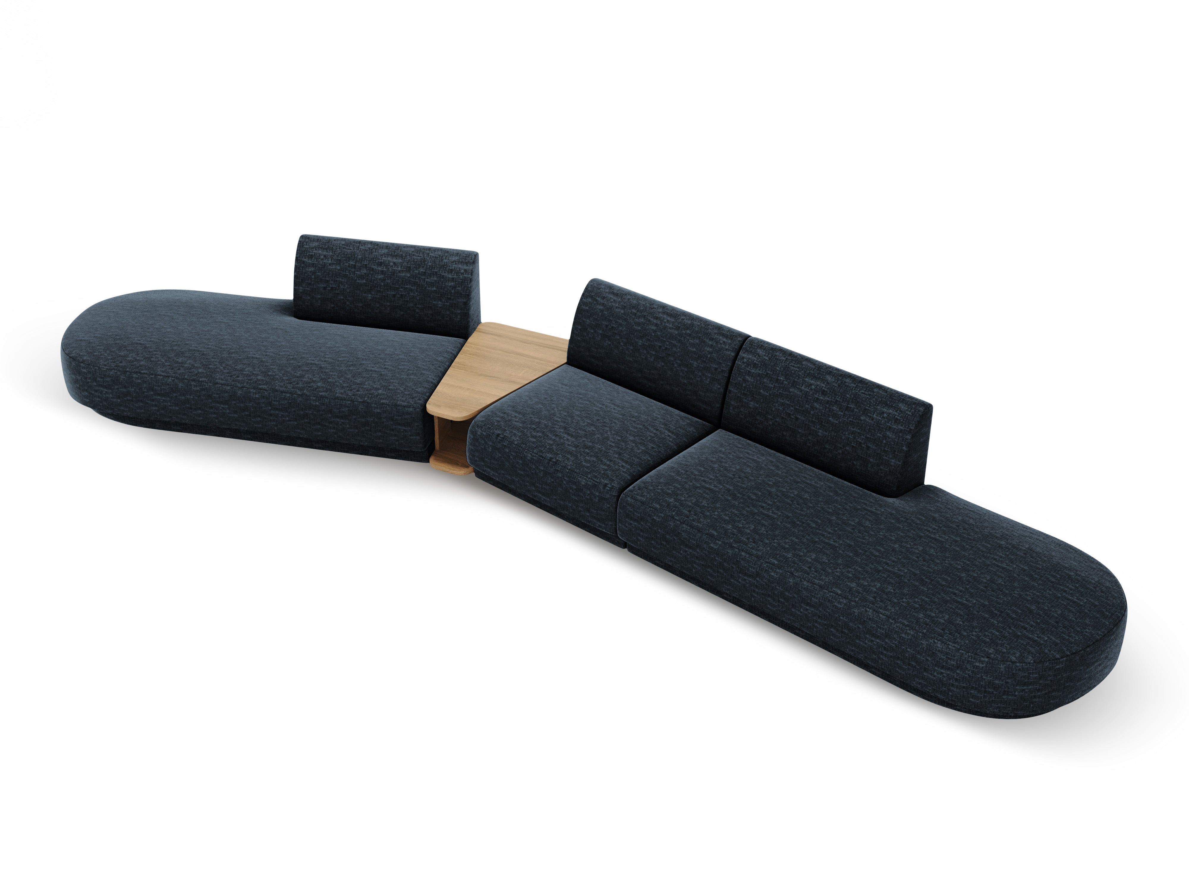 Left-sided modular sofa with table for 5 people MILEY royal blue silky chenille