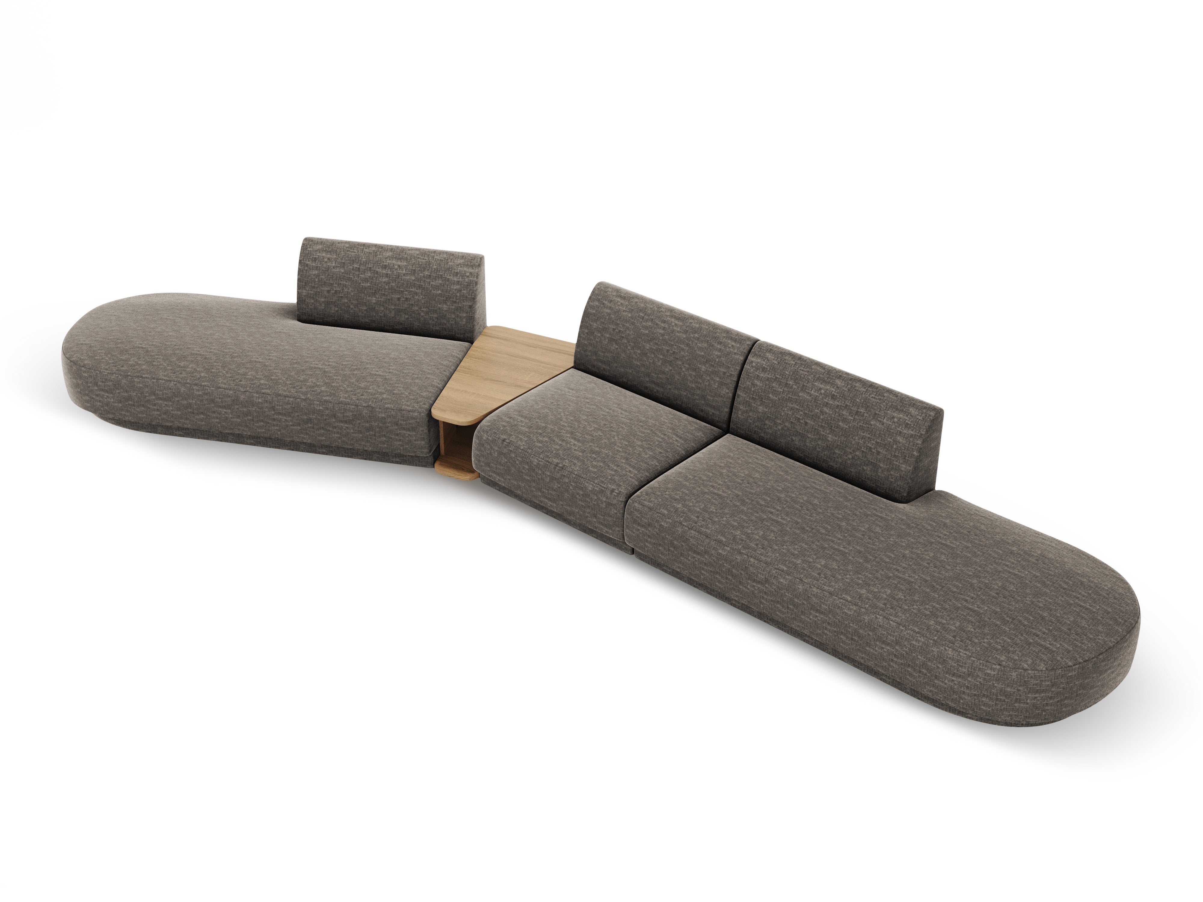 Sofa modułowa lewostronna ze stolikiem 5-osobowa MILEY szary szenil jedwabisty
