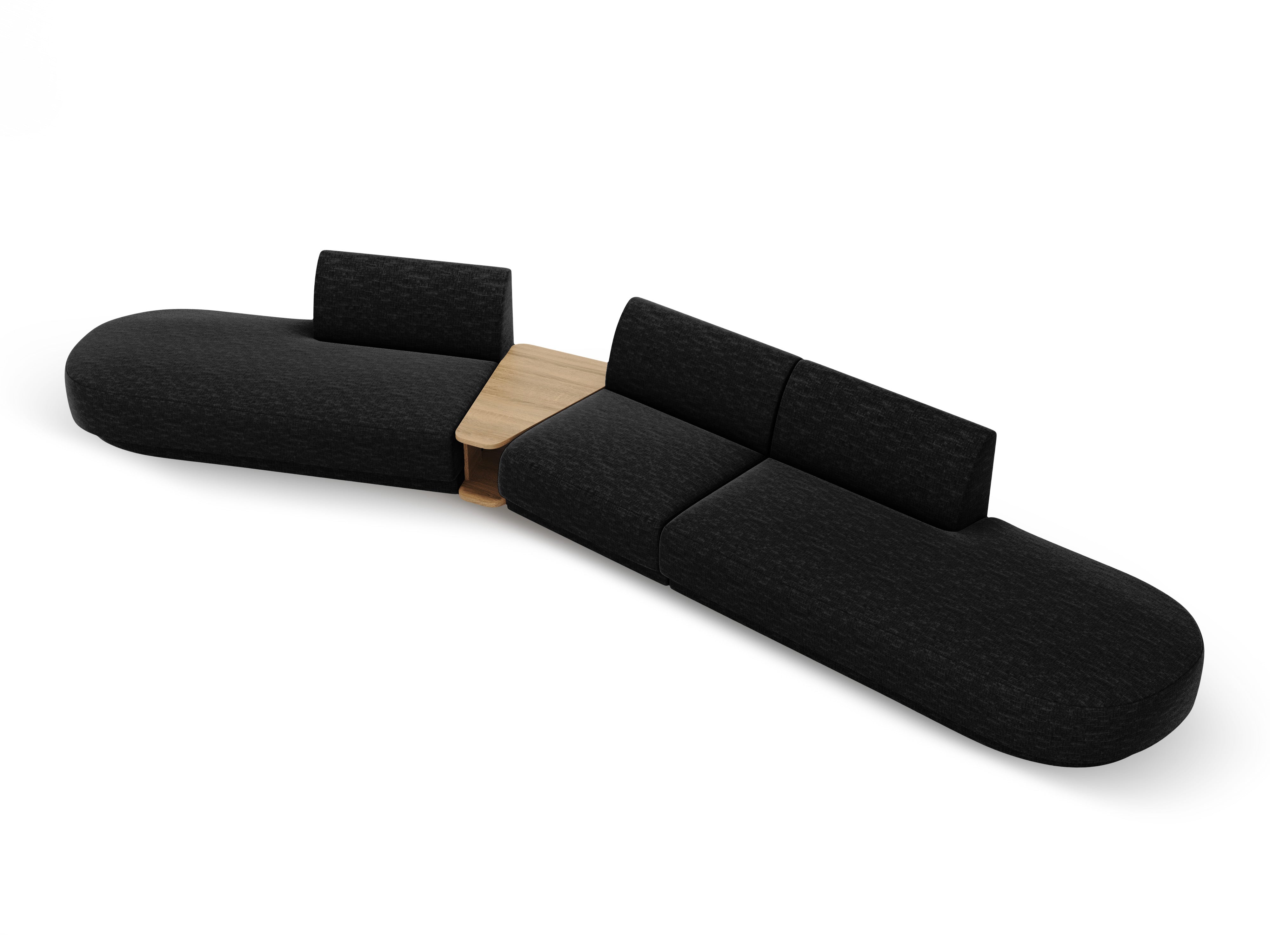 Sofa modułowa lewostronna ze stolikiem 5-osobowa MILEY czarny szenil jedwabisty