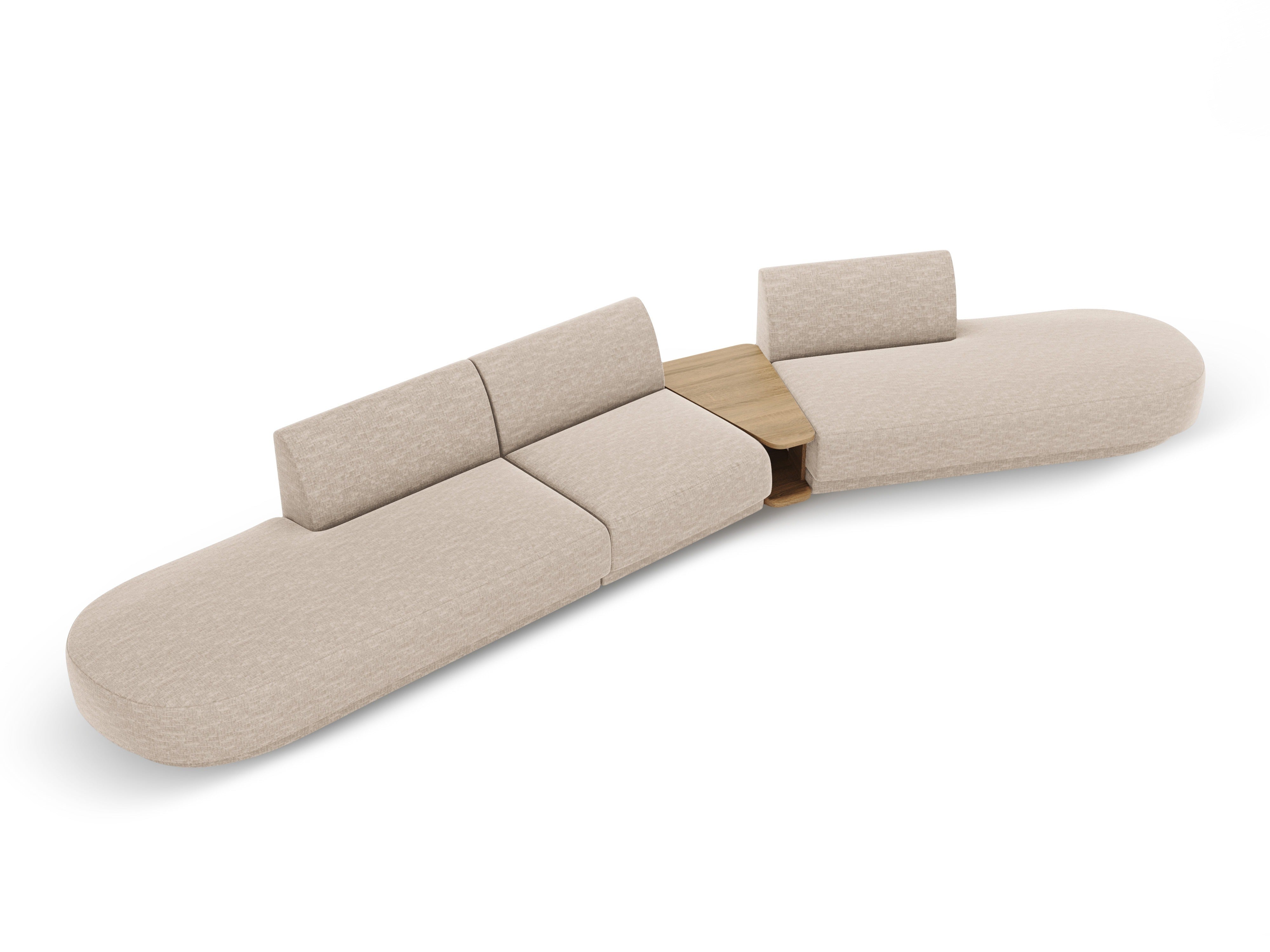 Sofa modułowa prawostronna ze stolikiem 5-osobowa MILEY beżowy szenil