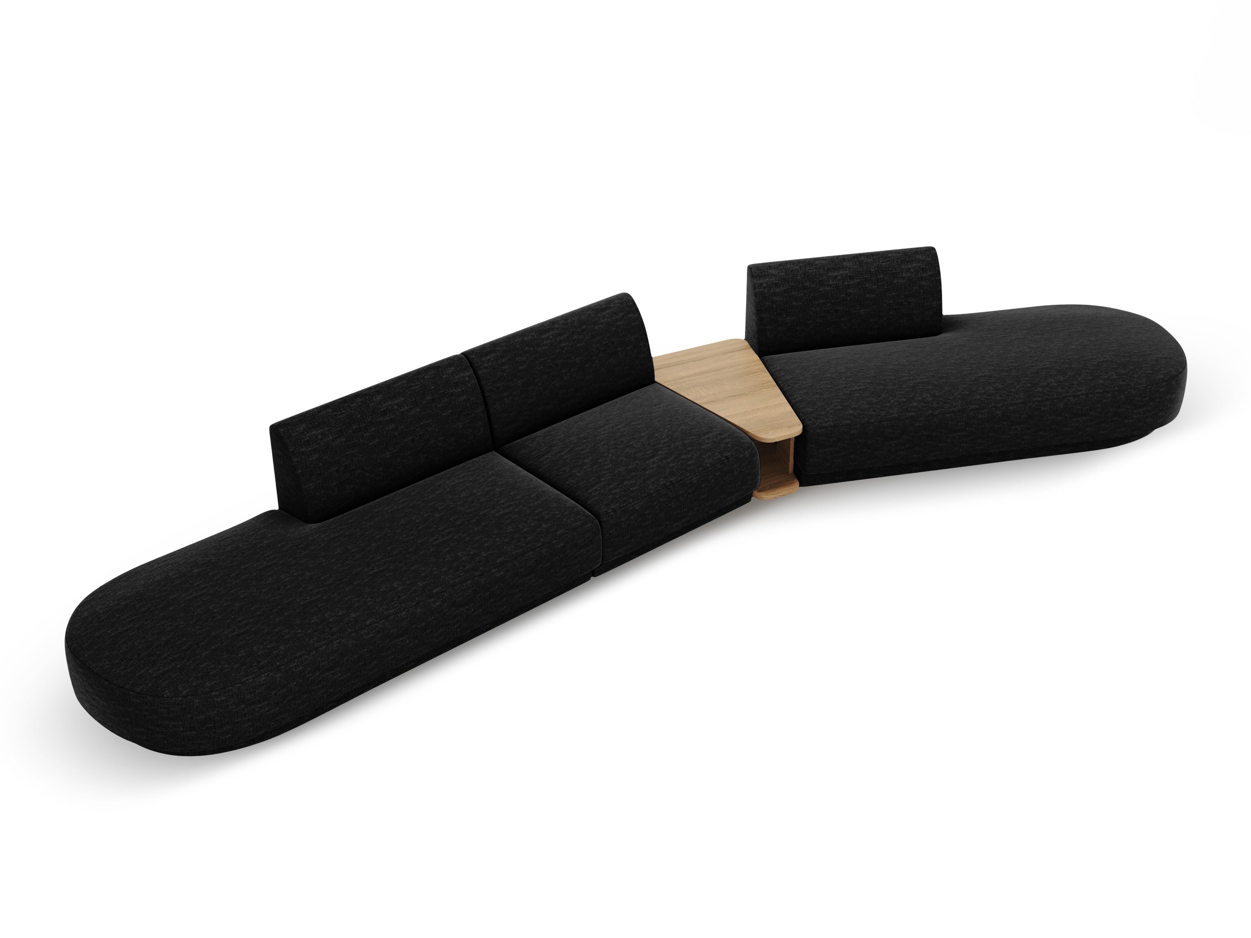 Sofa modułowa prawostronna ze stolikiem 5-osobowa MILEY czarny szenil