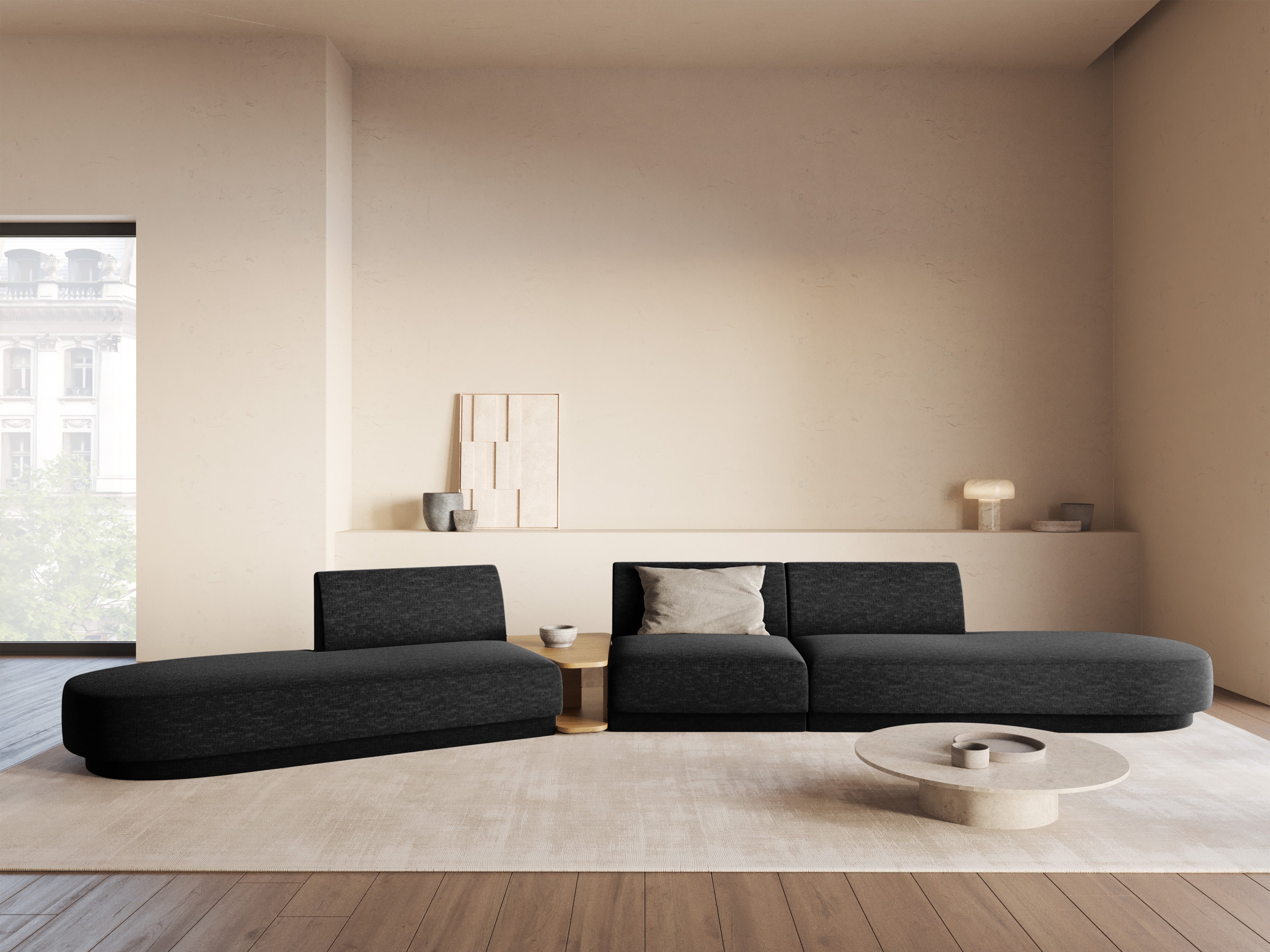 Sofa modułowa lewostronna ze stolikiem 5-osobowa MILEY czarny szenil