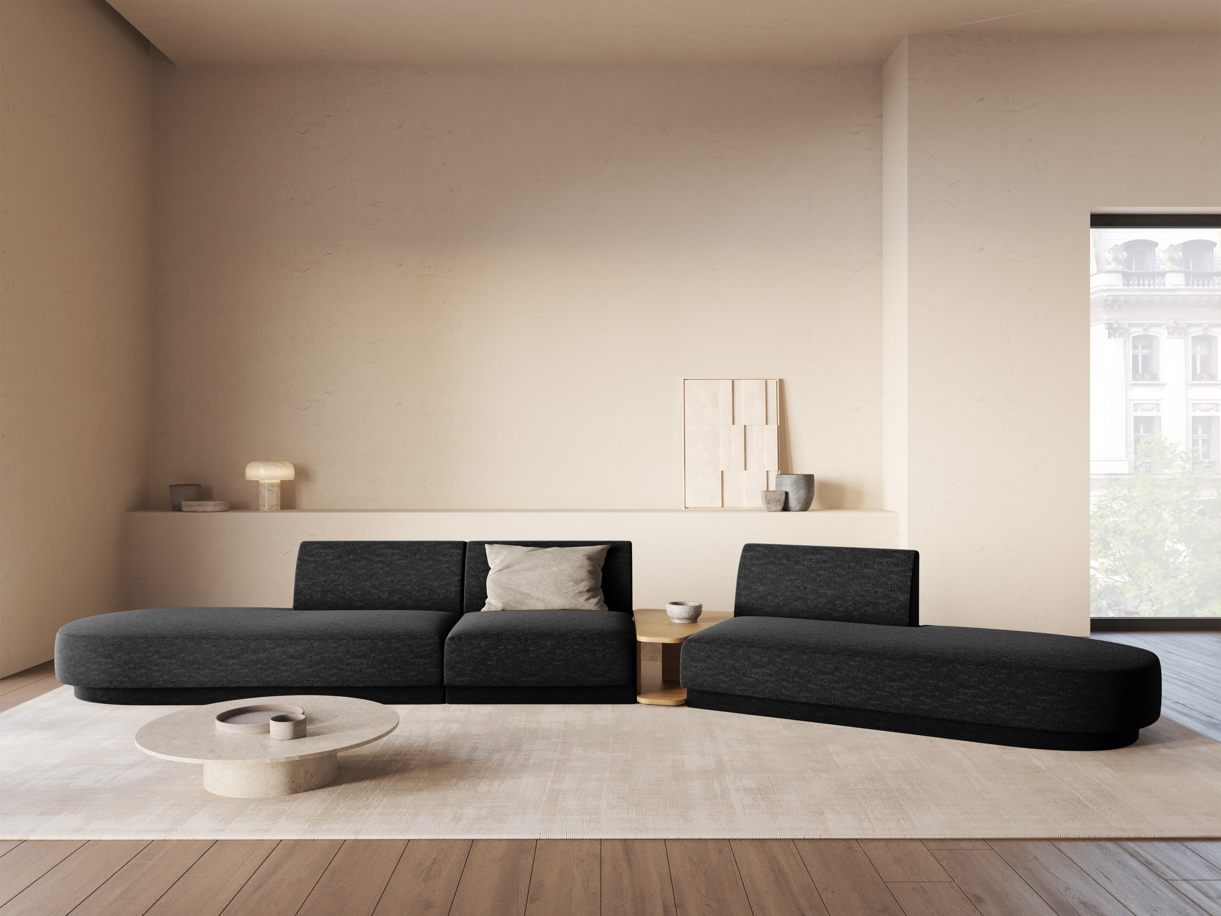 Sofa modułowa prawostronna ze stolikiem 5-osobowa MILEY czarny szenil