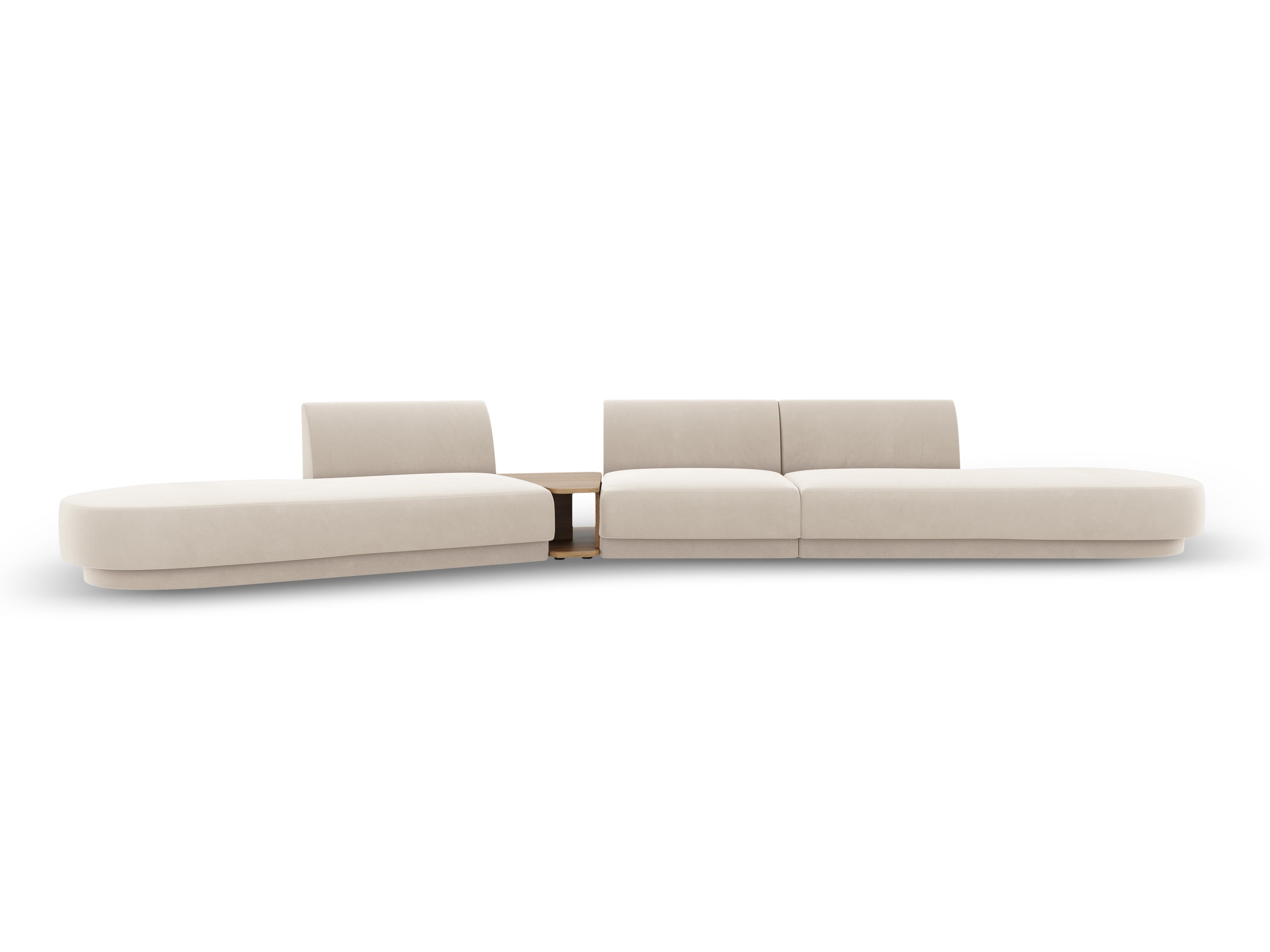 Sofa modułowa lewostronna ze stolikiem 5-osobowa aksamitna MILEY jasnobeżowy