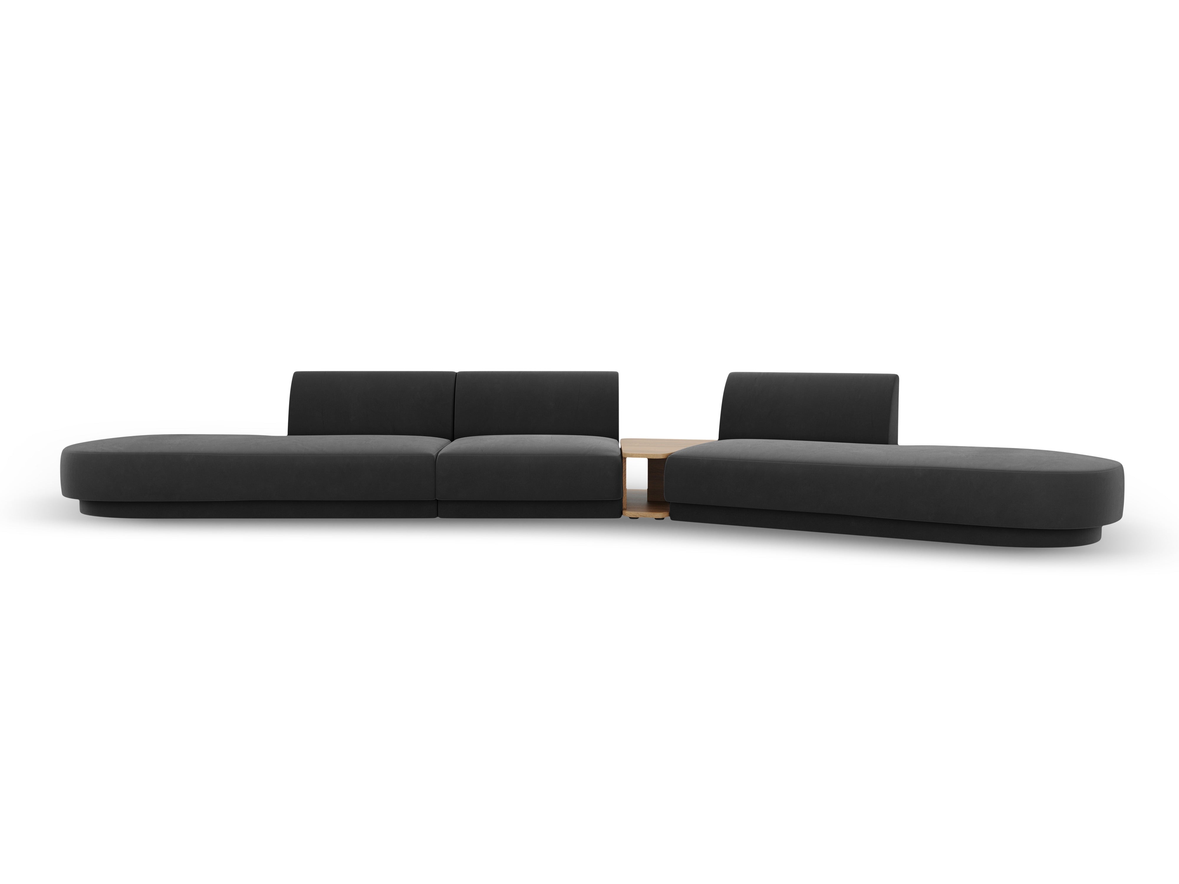 Modularsofa rechtsseitig mit Tisch, 5-sitzig, samtig MILEY grau