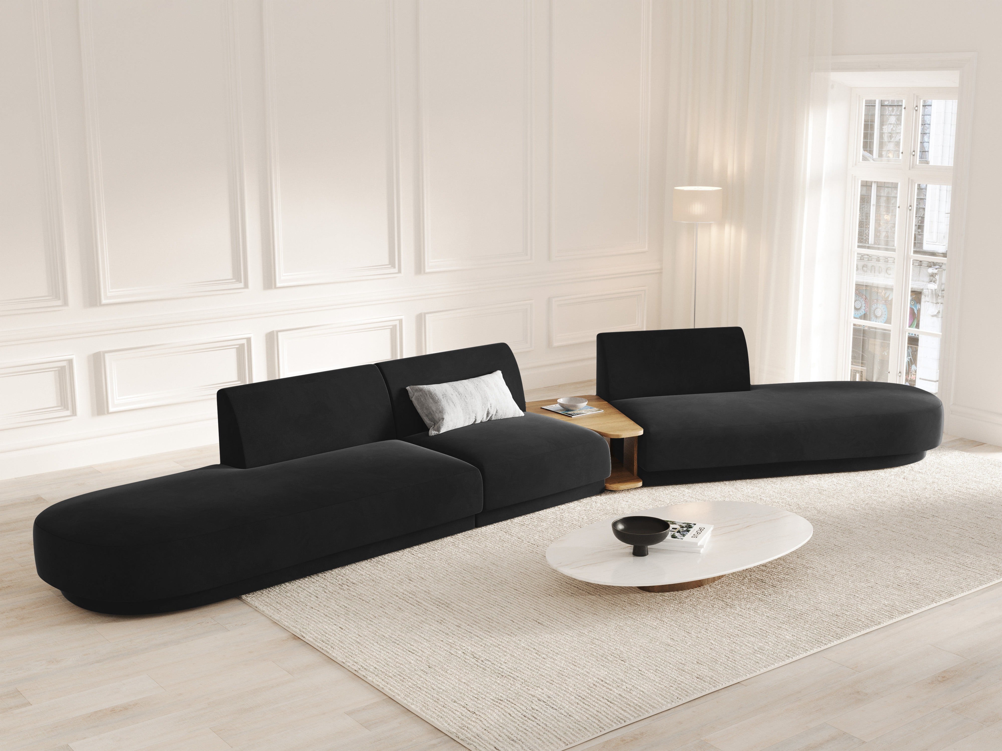 Sofa modułowa prawostronna ze stolikiem 5-osobowa aksamitna MILEY czarny
