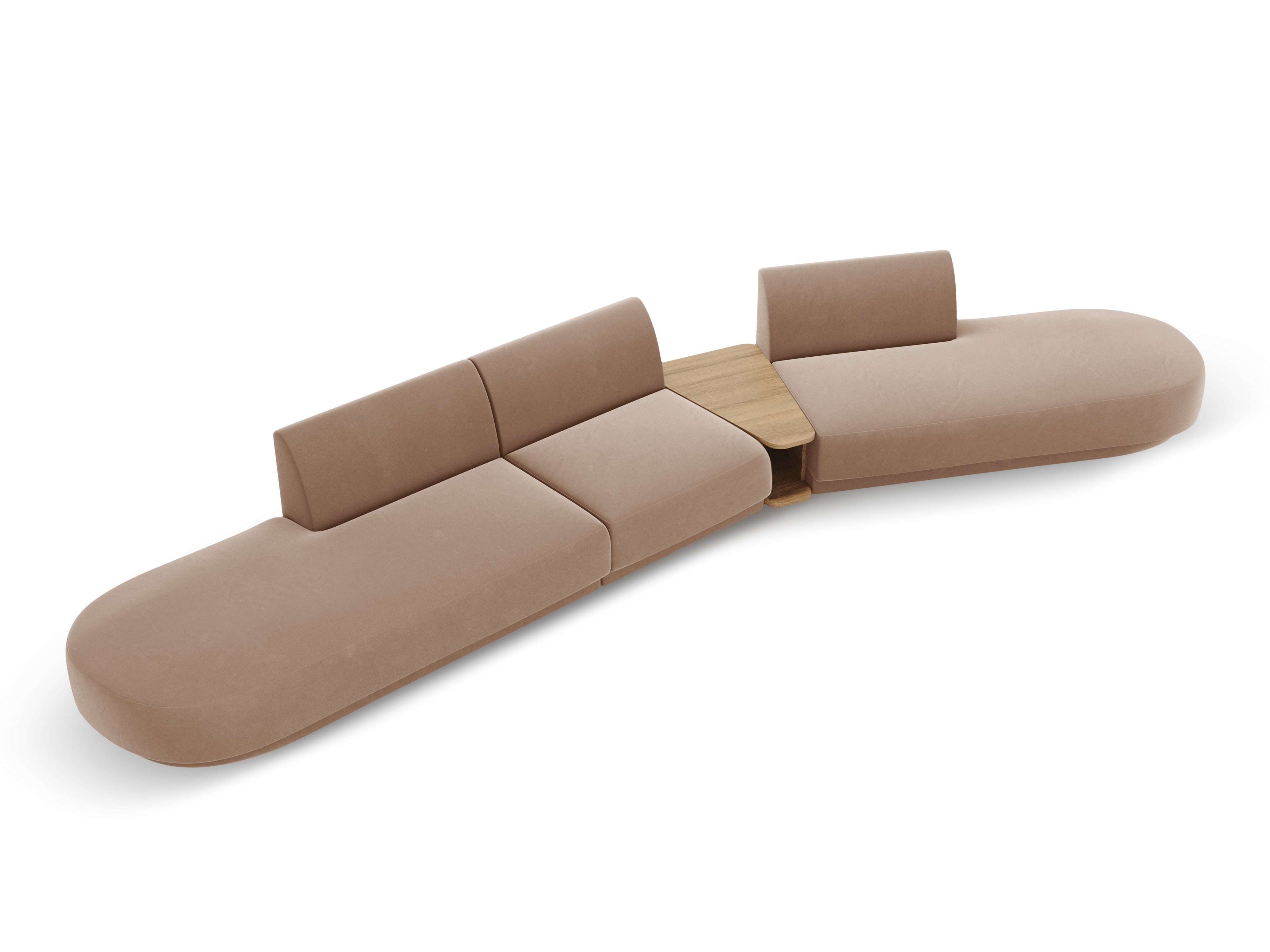 Sofa modułowa prawostronna ze stolikiem 5-osobowa aksamitna MILEY cappuccino