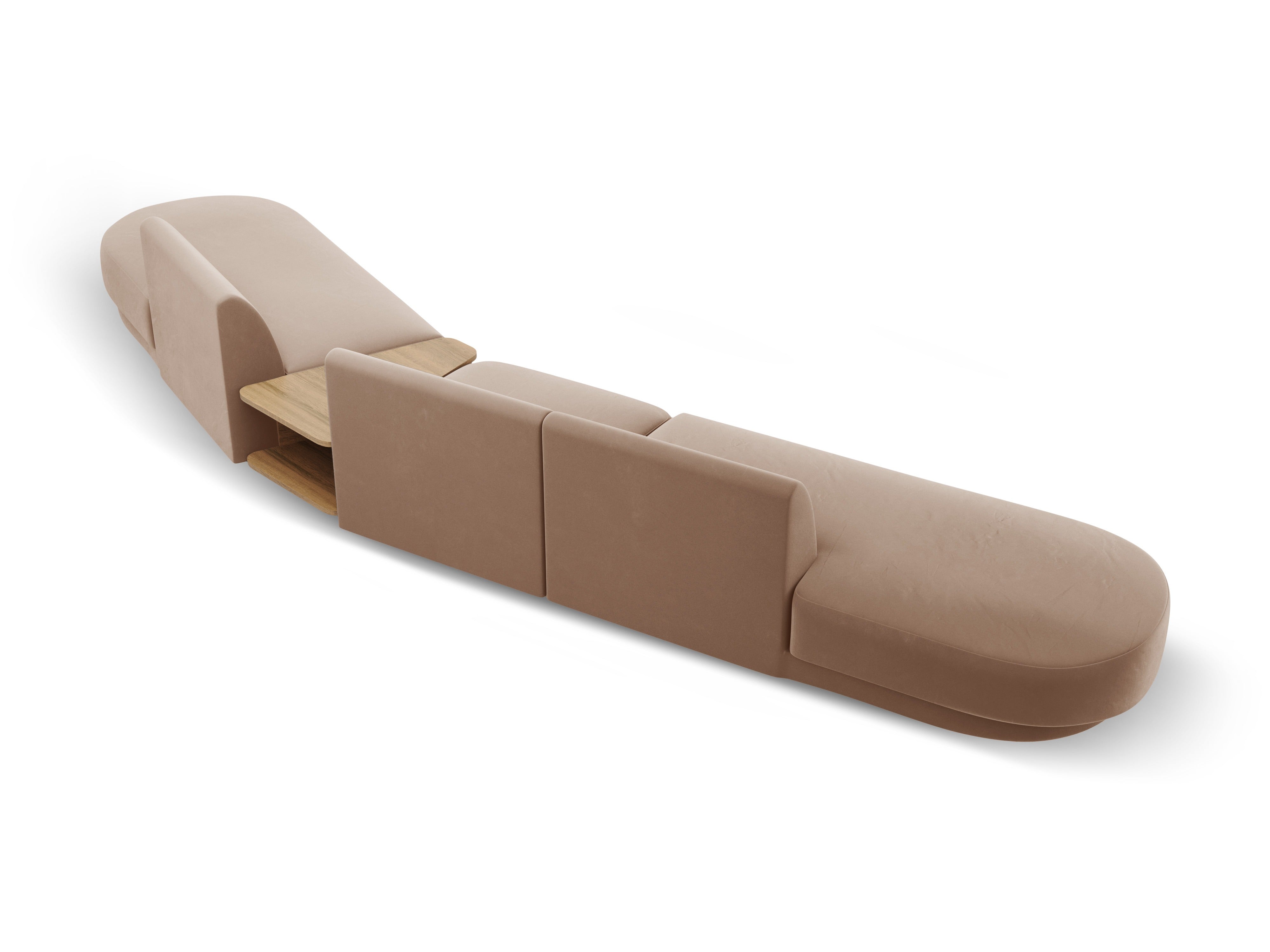 Sofa modułowa prawostronna ze stolikiem 5-osobowa aksamitna MILEY cappuccino