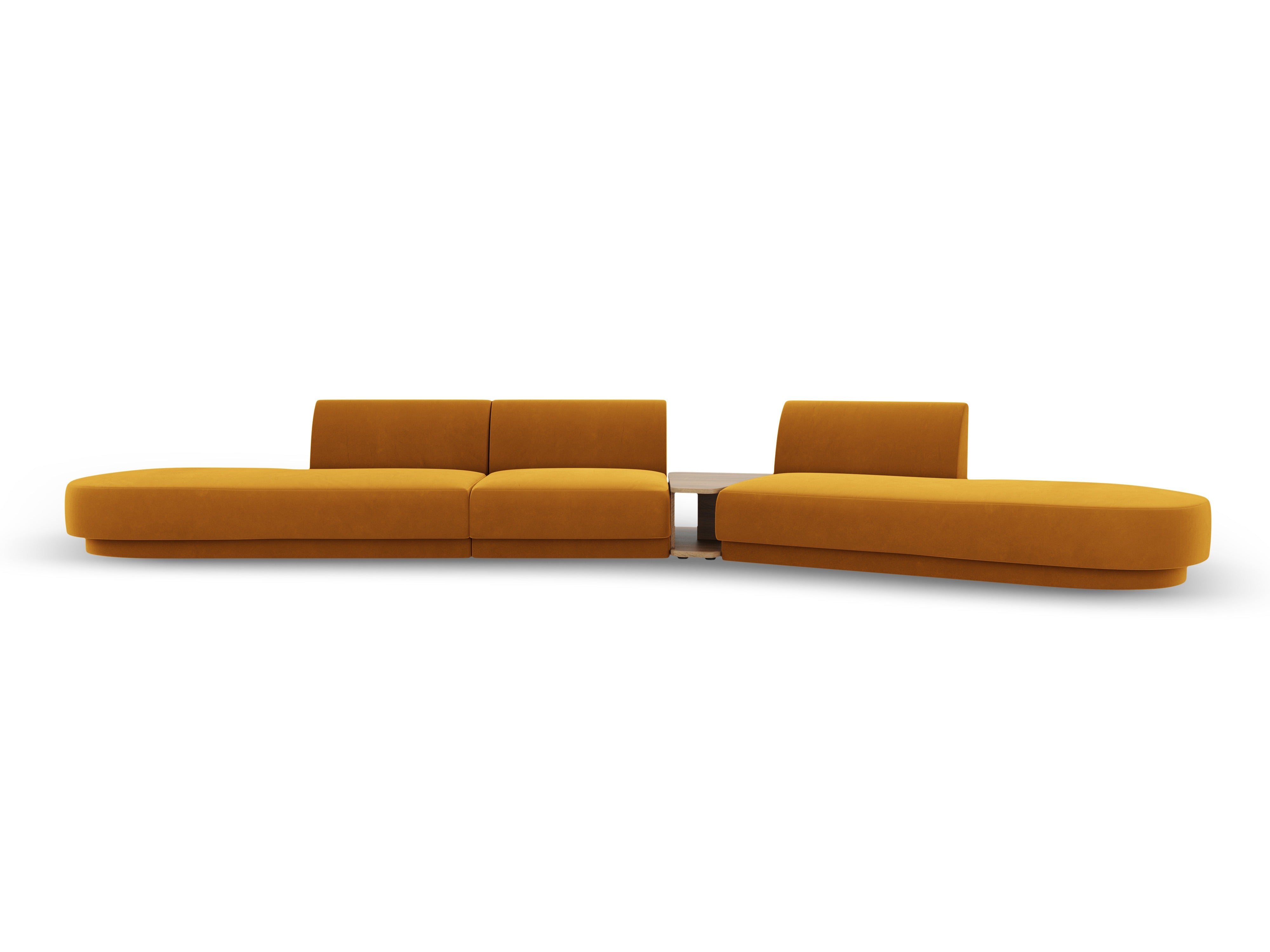 Sofa modułowa prawostronna ze stolikiem 5-osobowa aksamitna MILEY żółty