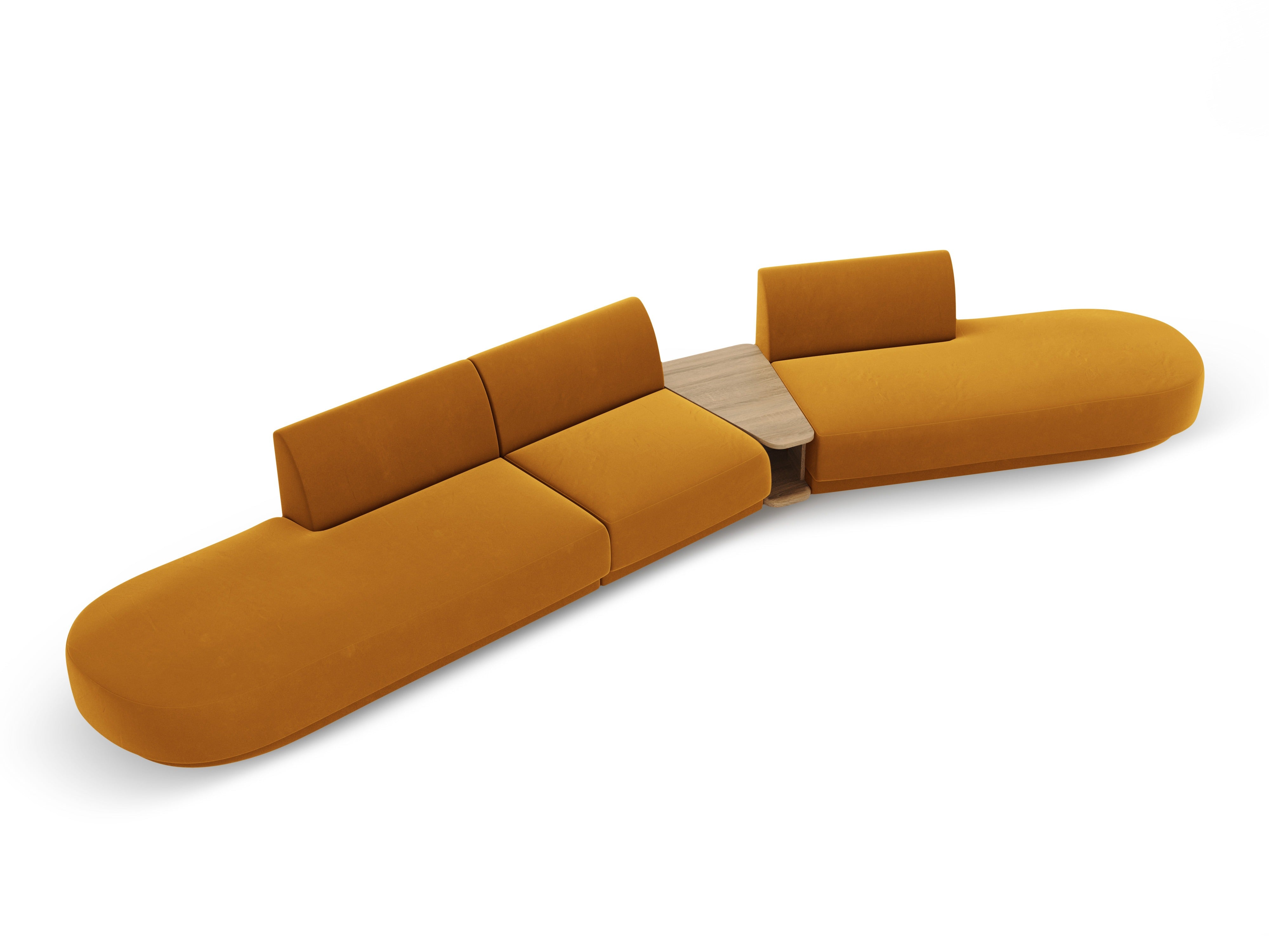 Sofa modułowa prawostronna ze stolikiem 5-osobowa aksamitna MILEY żółty
