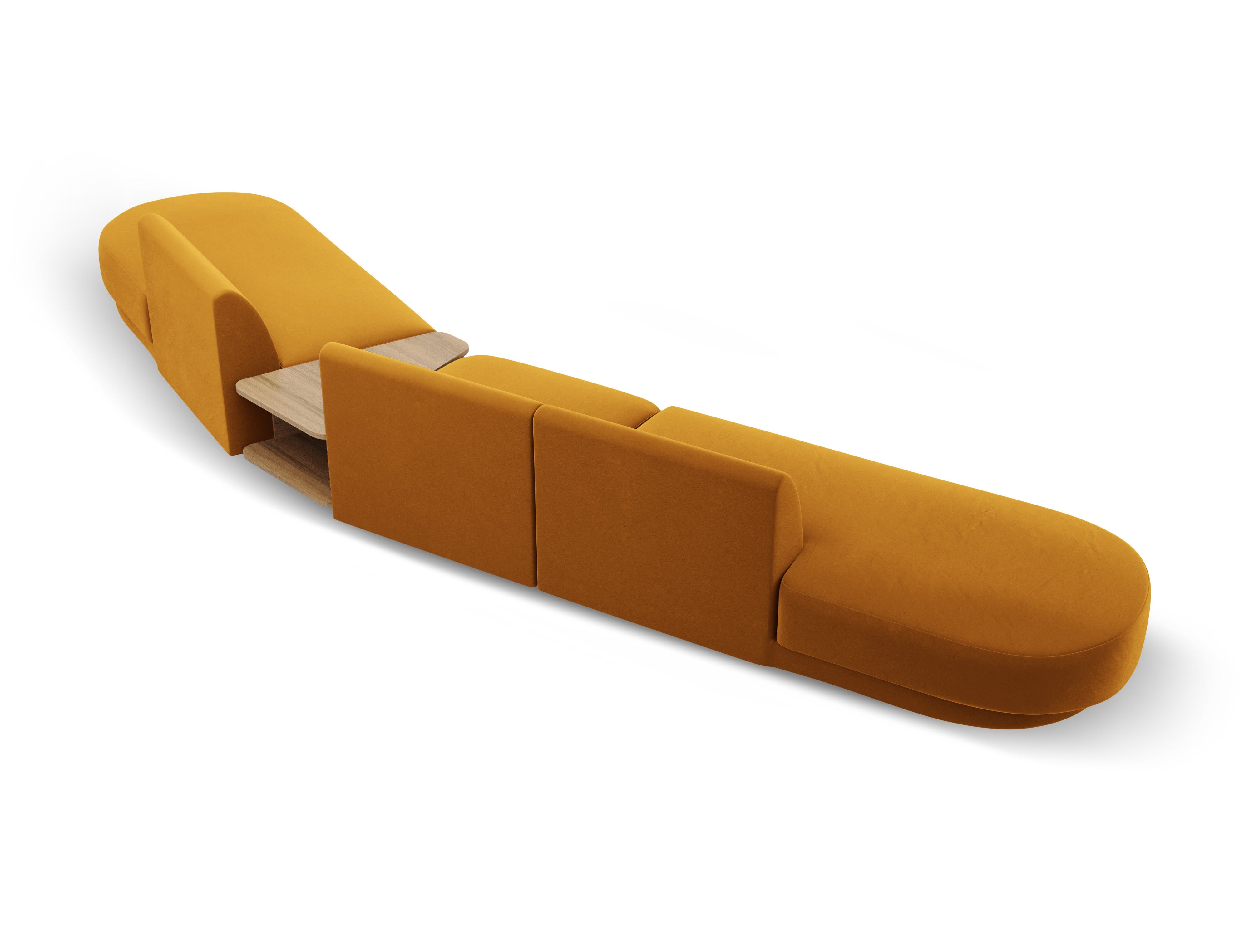 Sofa modułowa prawostronna ze stolikiem 5-osobowa aksamitna MILEY żółty