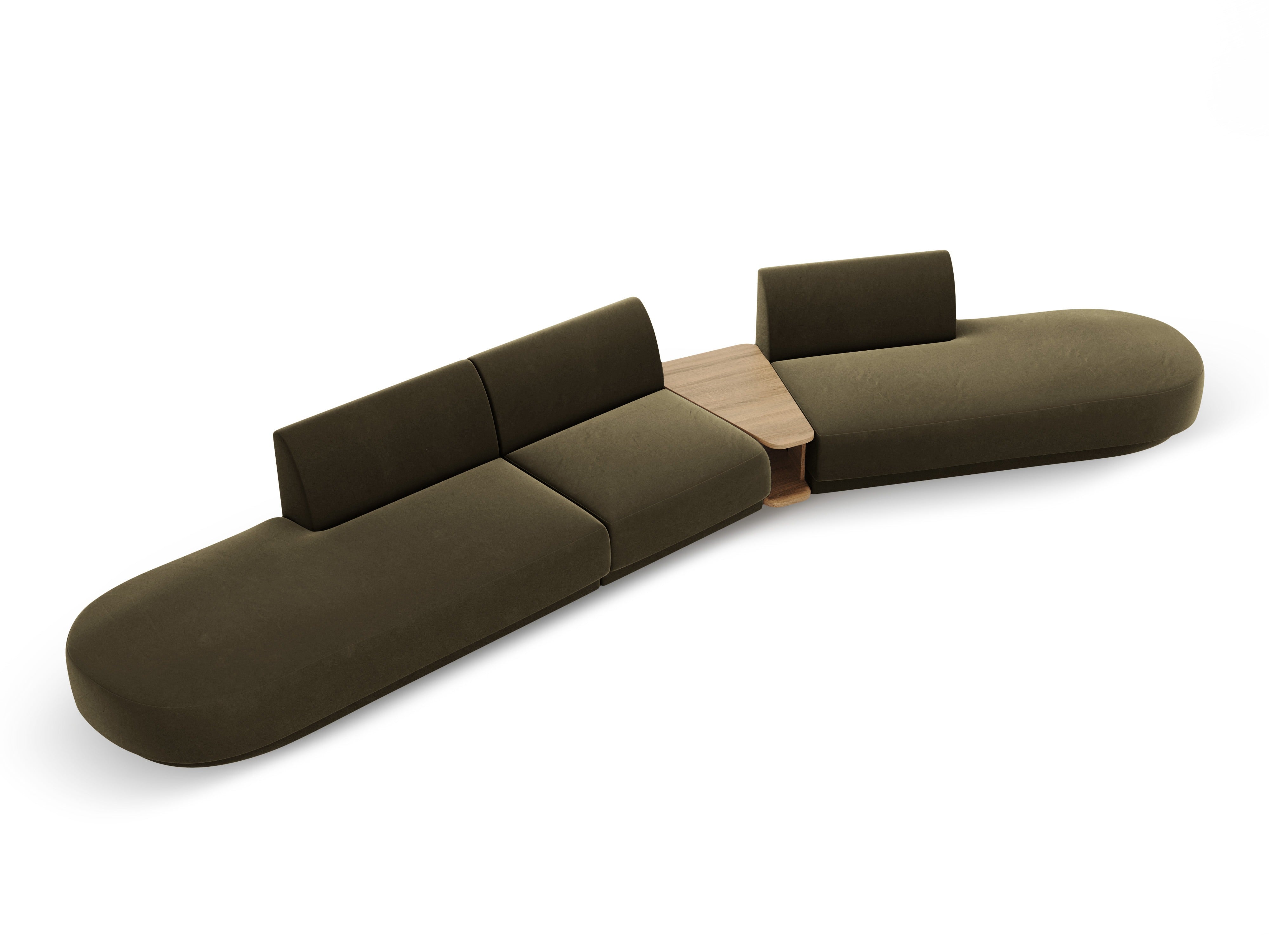 Sofa modułowa prawostronna ze stolikiem 5-osobowa aksamitna MILEY zielony