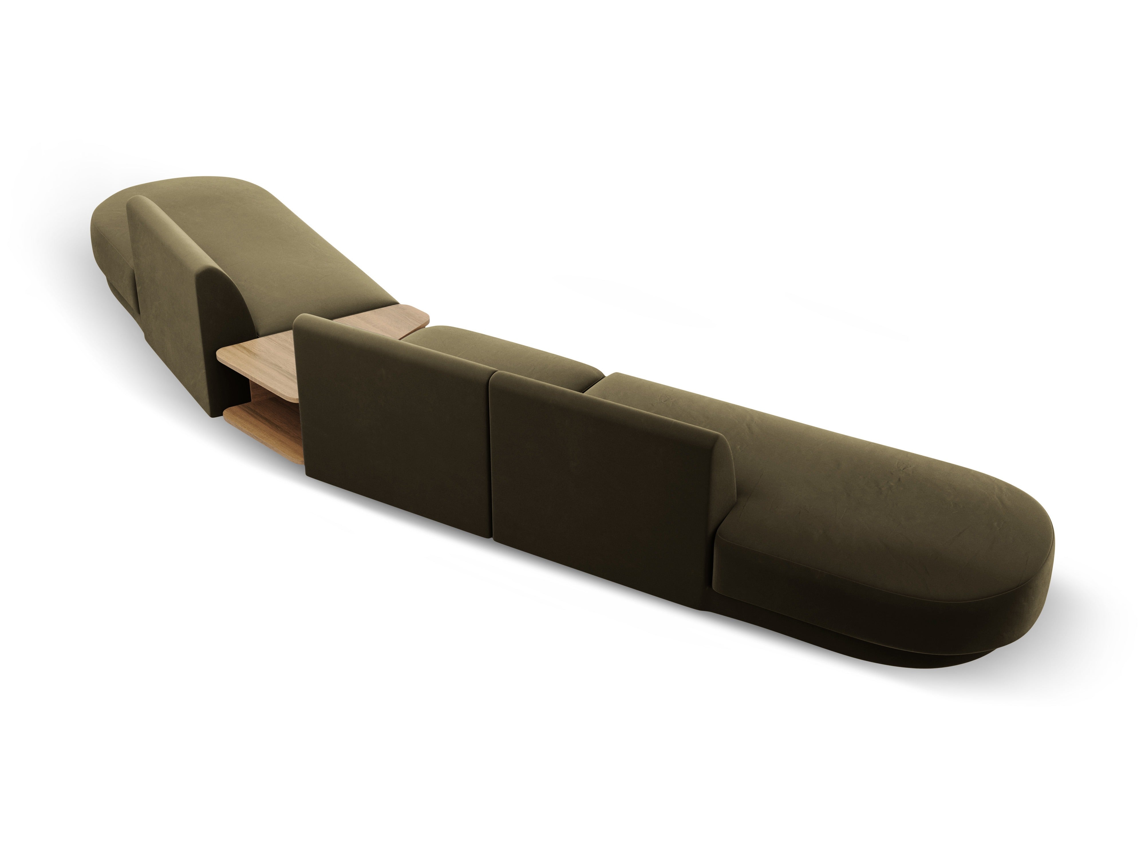 Sofa modułowa prawostronna ze stolikiem 5-osobowa aksamitna MILEY zielony