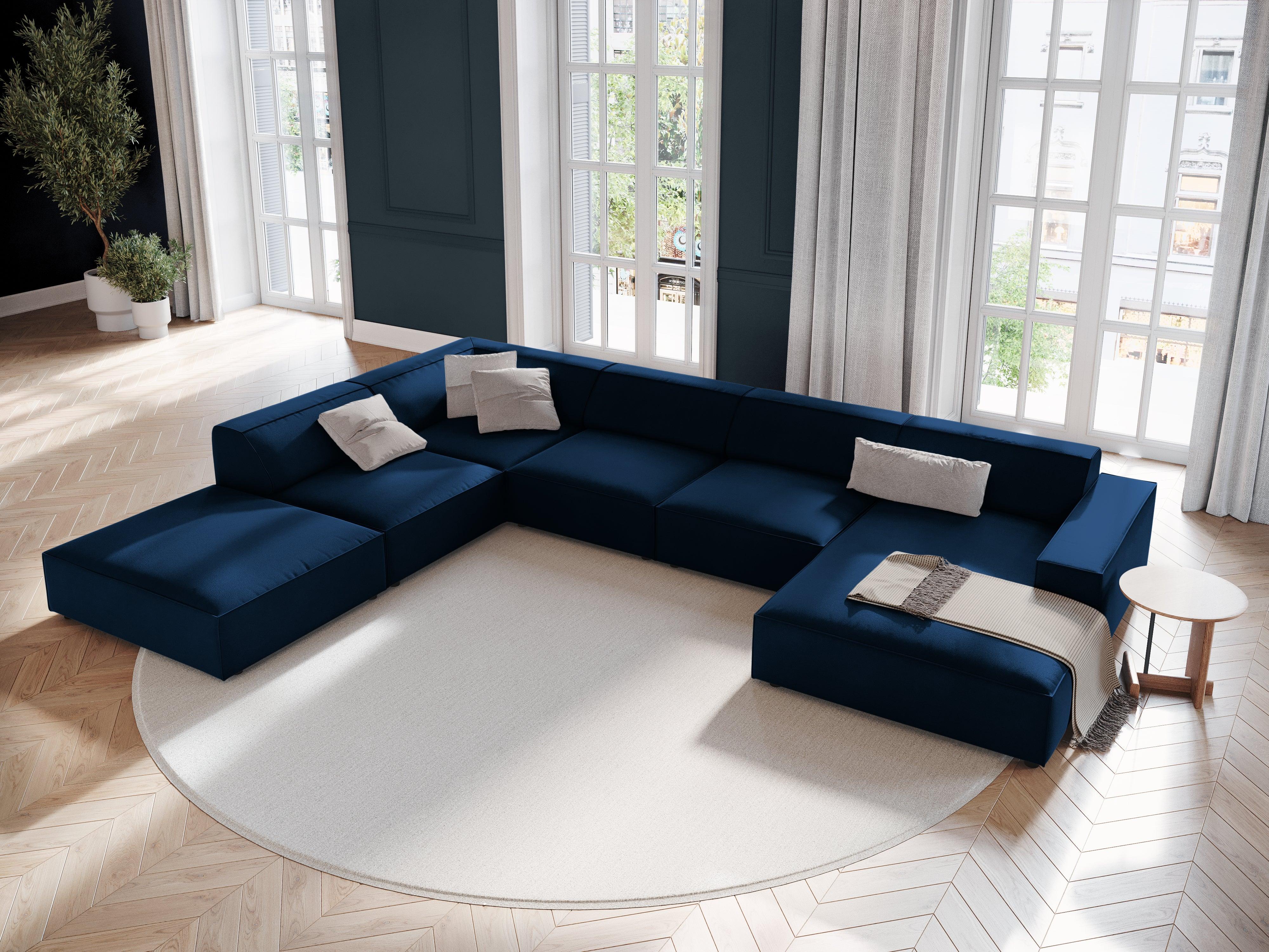 Sofa panoramiczna aksamitna lewostronna JODIE granat królewski, Micadoni, Eye on Design