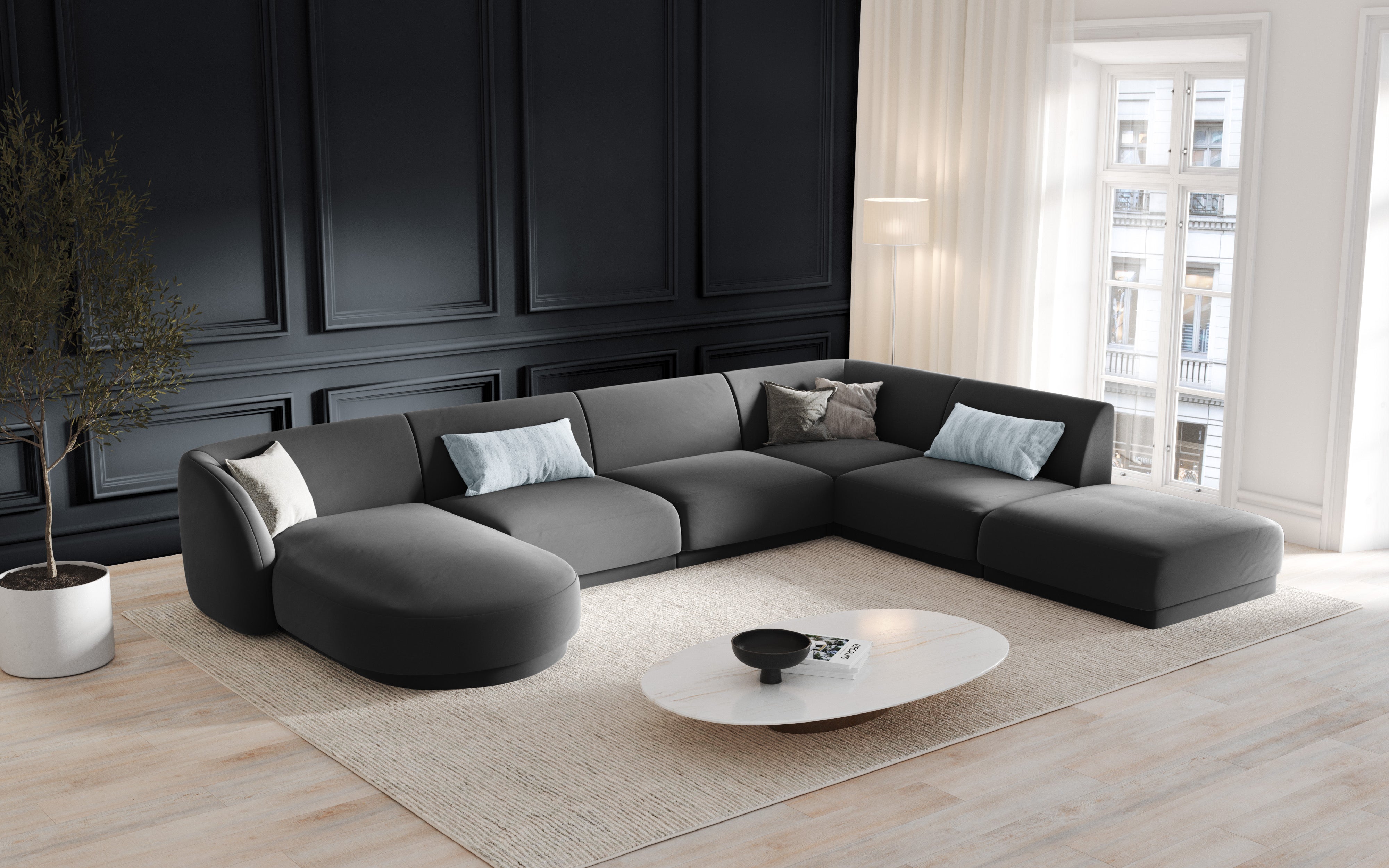 Modulares Sofa linksseitig für 6 Personen aus Samt MILEY grau