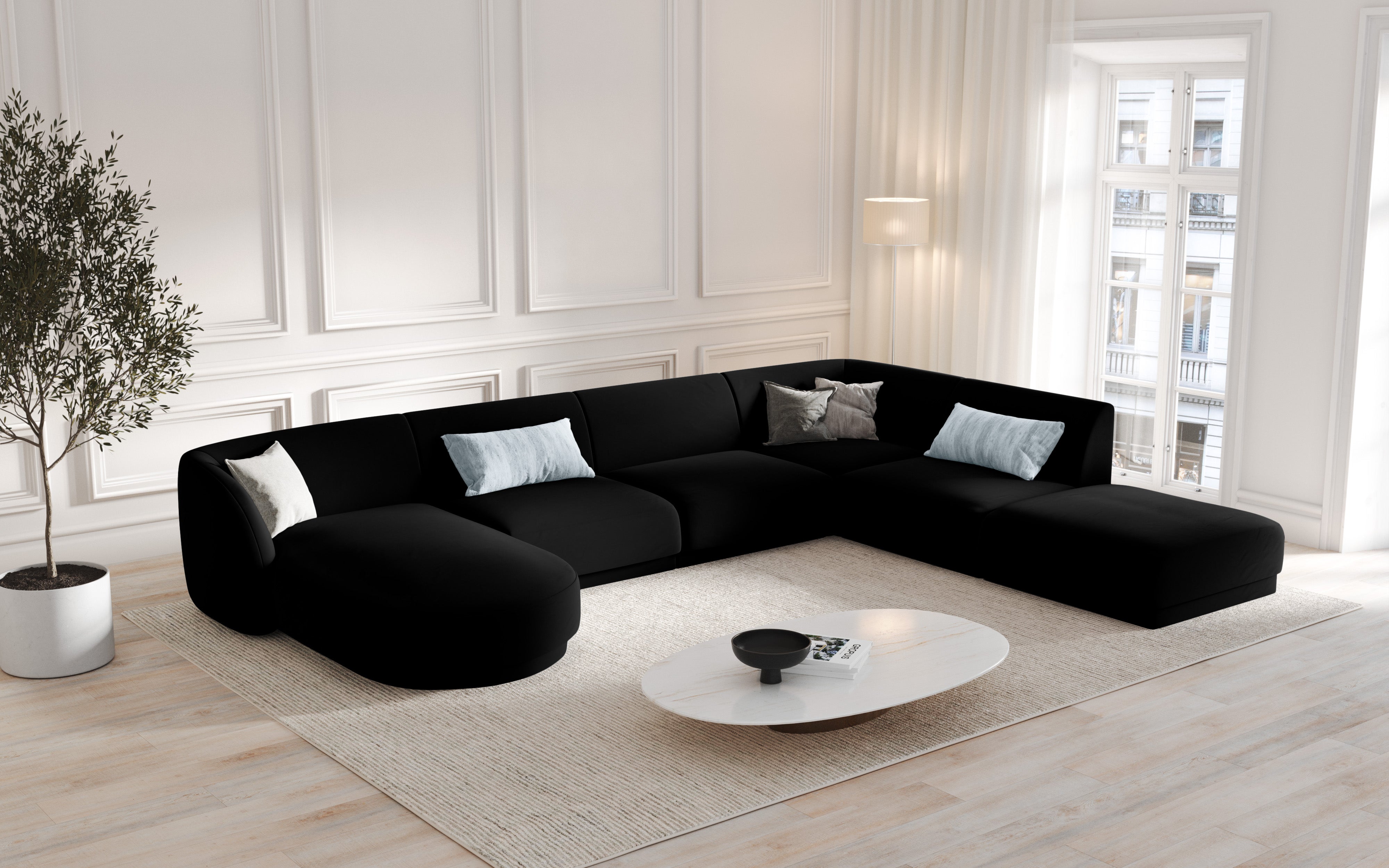 Modulares Sofa linksseitig für 6 Personen aus Samt MILEY schwarz