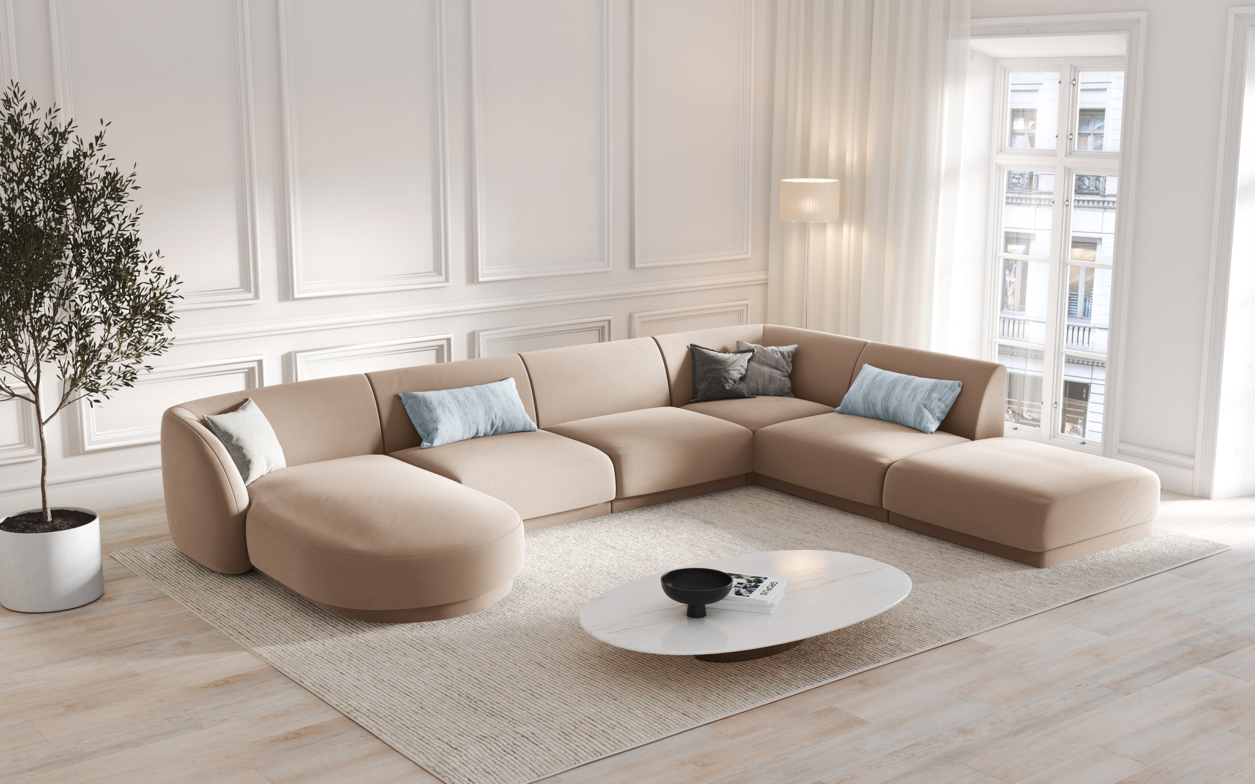 Modulares Sofa linksseitig für 6 Personen aus Samt MILEY Cappuccino
