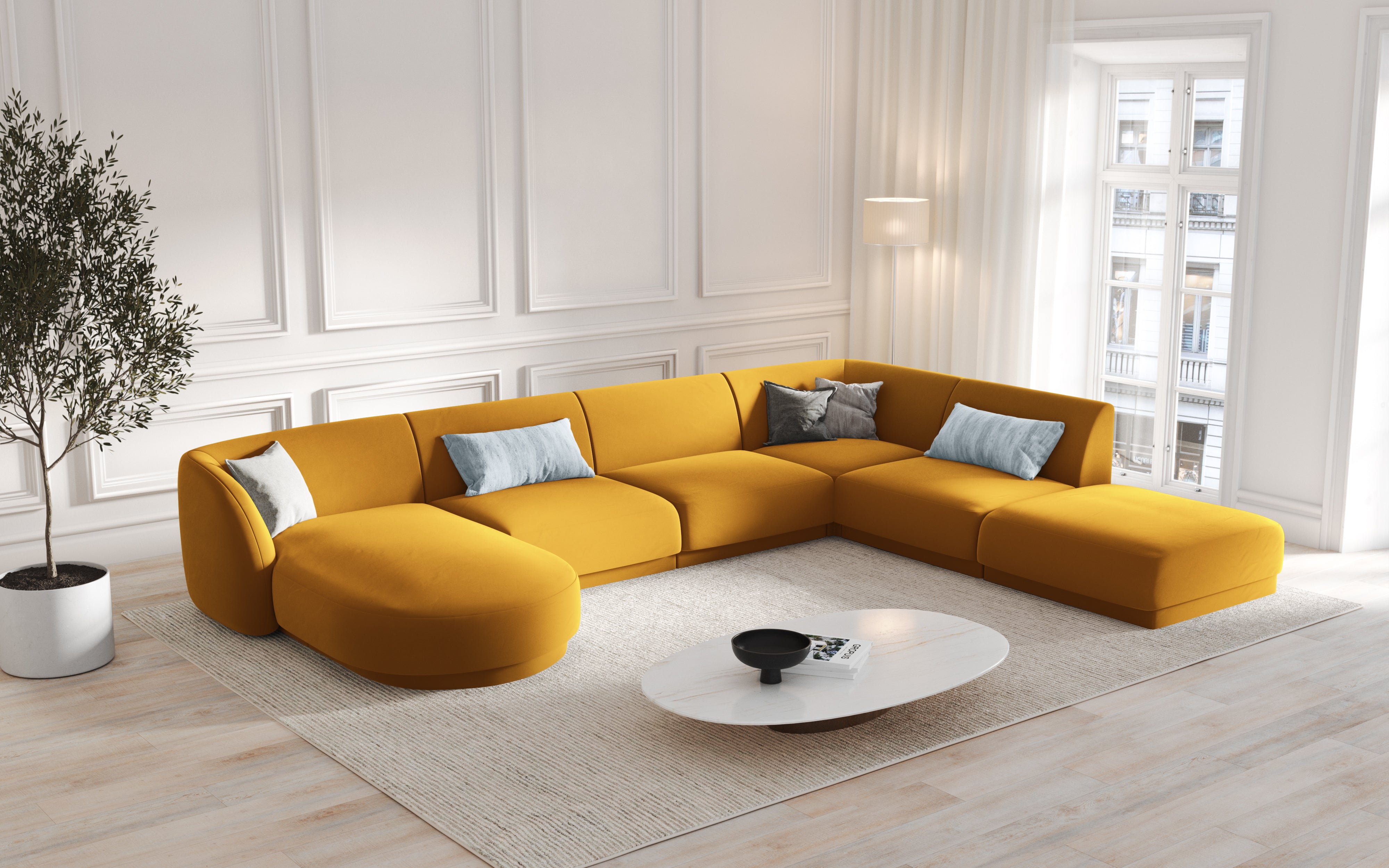 Modulares Sofa linksseitig für 6 Personen aus Samt MILEY gelb