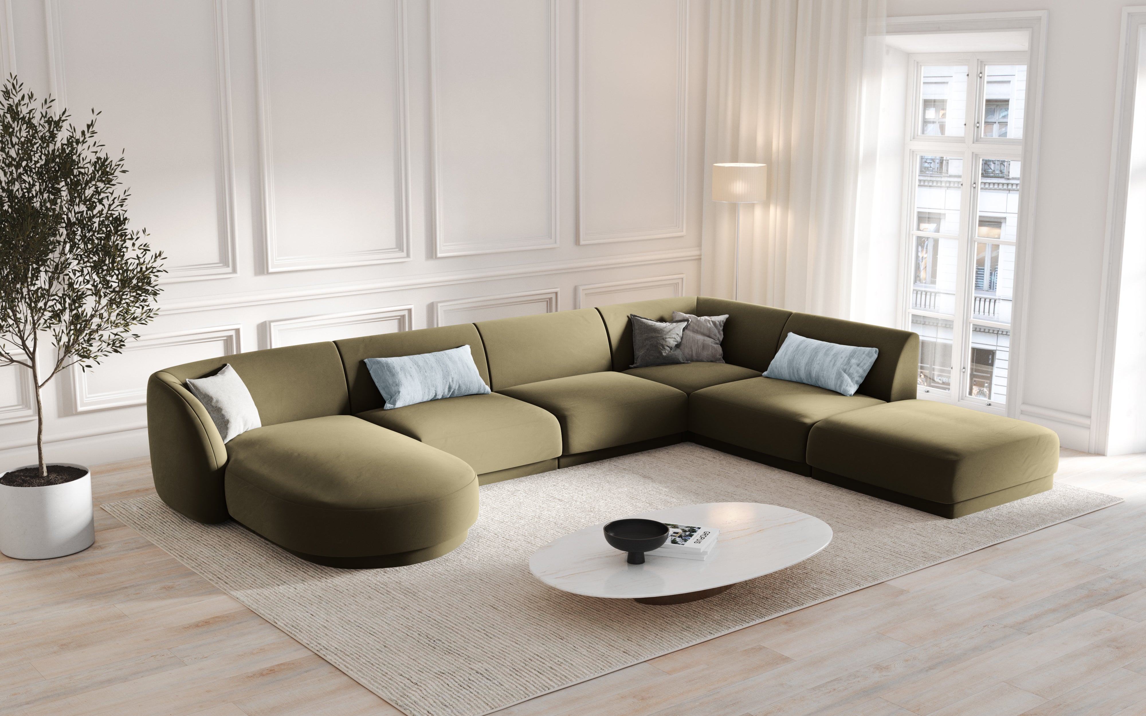 Modulares Sofa linksseitig für 6 Personen aus Samt MILEY grün