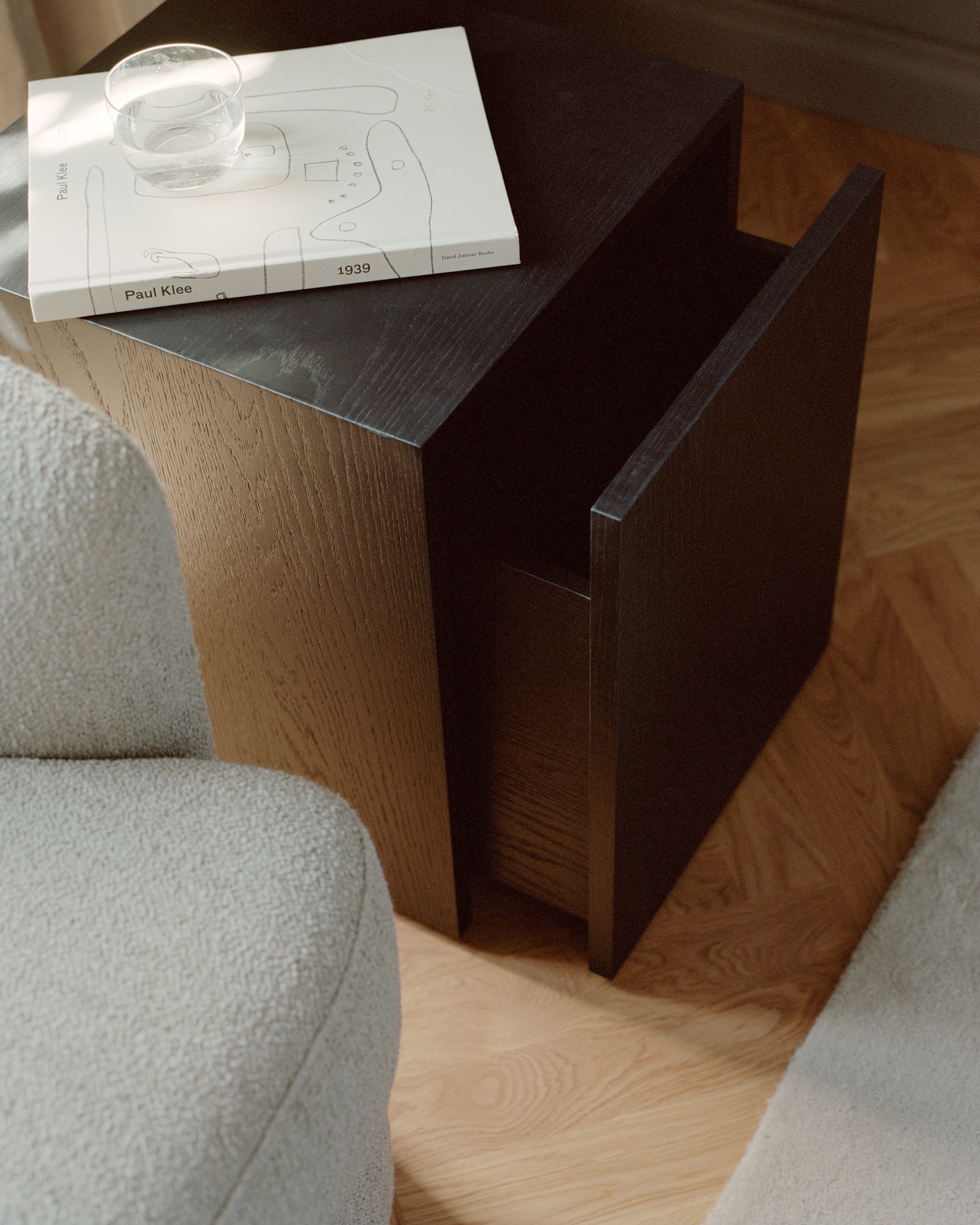 Side table with MASS drawer black oak veneer