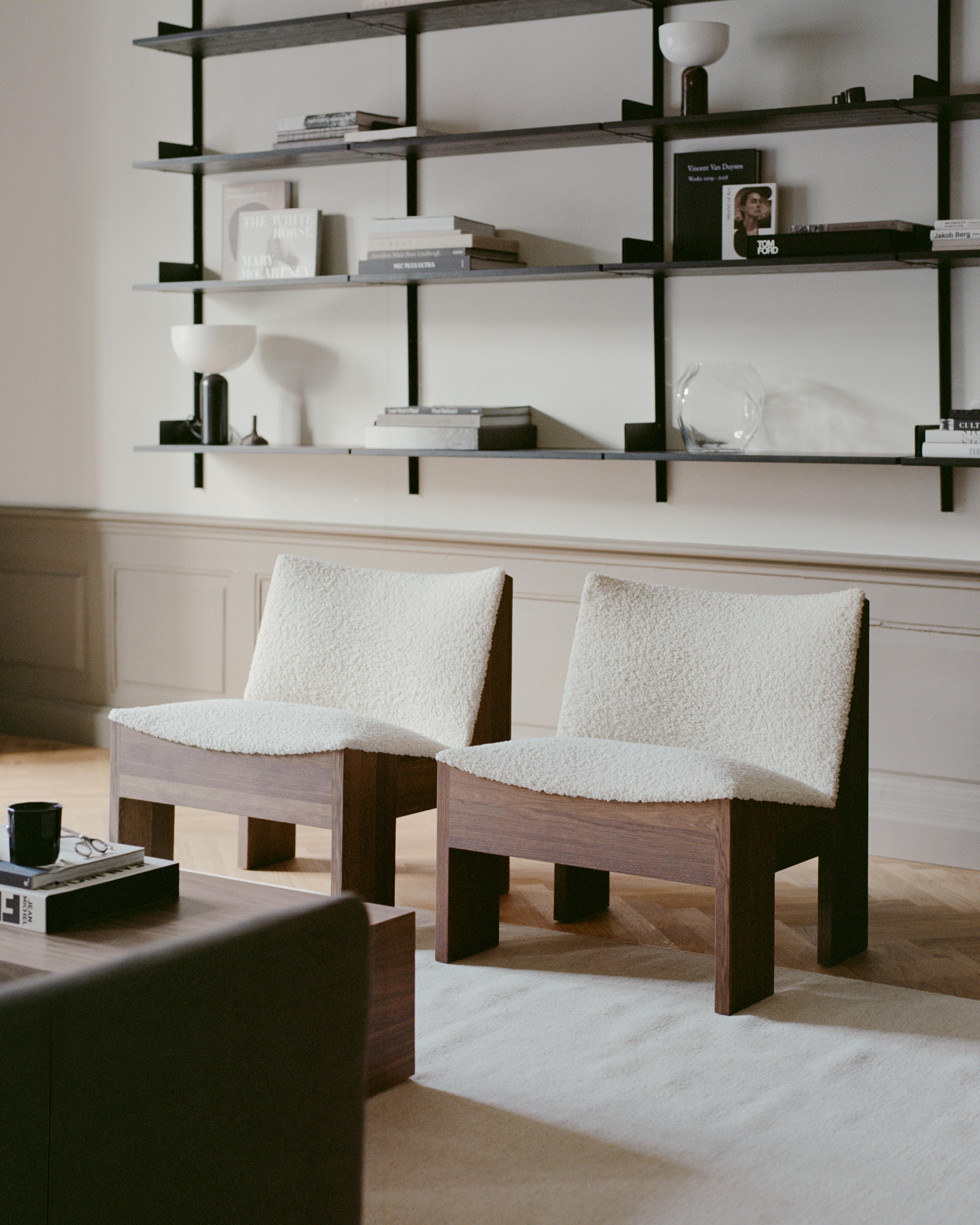 Tenon Zinc Drake Spacedust armchair beige with a dark oak base