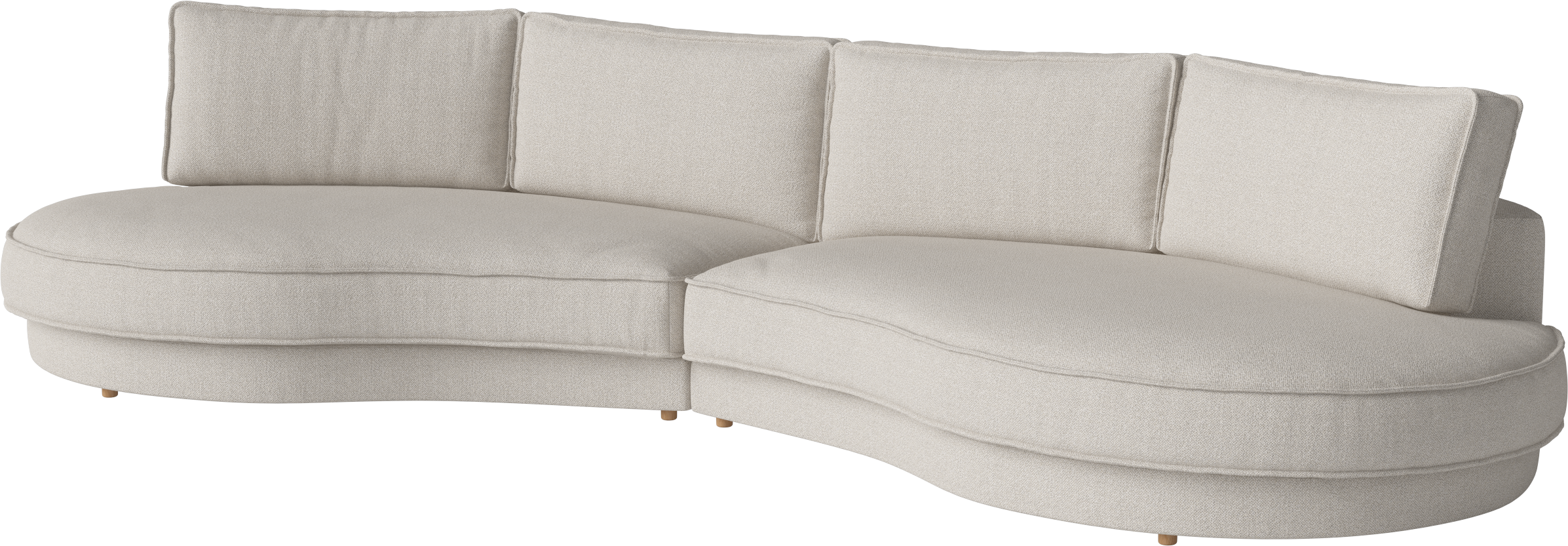 Sofa 2-modułowa zaokrąglona tapicerowana NOORA bielona podstawa