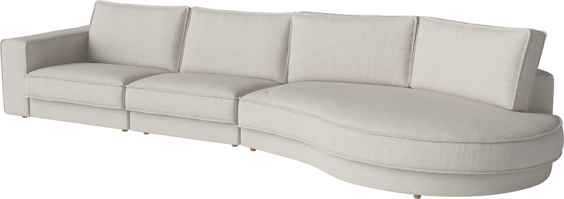 Noora 3-Modul-Sofa mit einer abgerundeten rechten Seite und einer Eichenbasis
