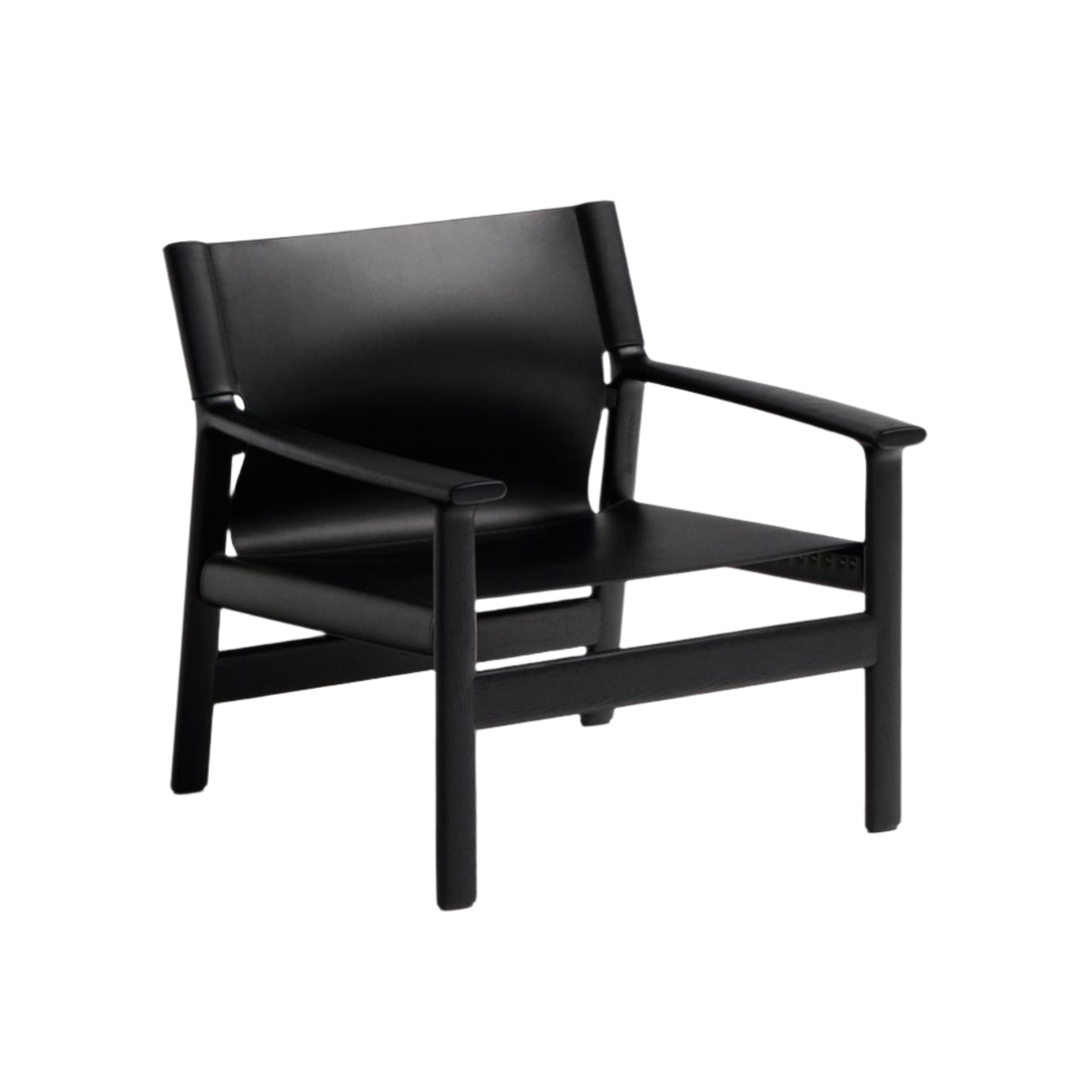 JAN armchair in black recycled leather with black ash wood
