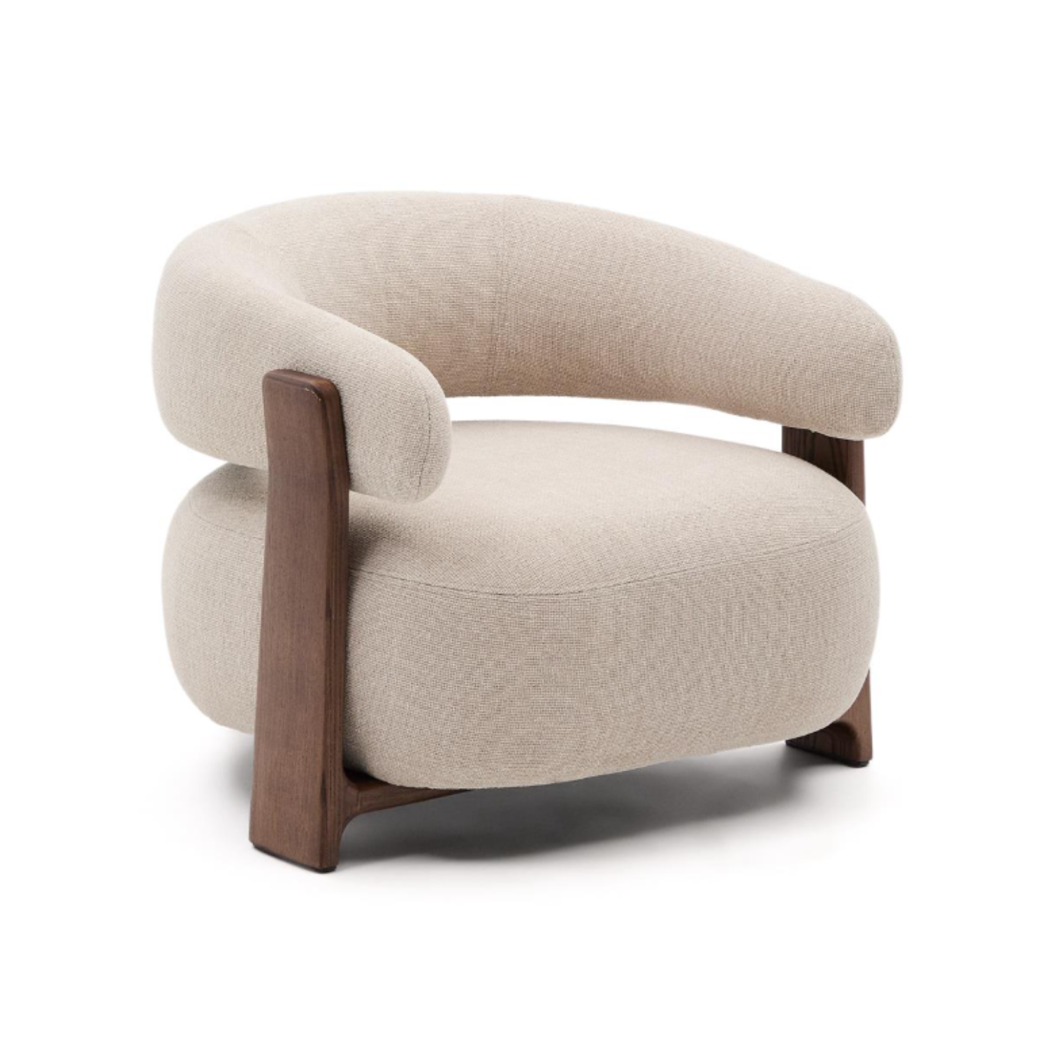 Beige granite armchair szenil with a dark wooden base