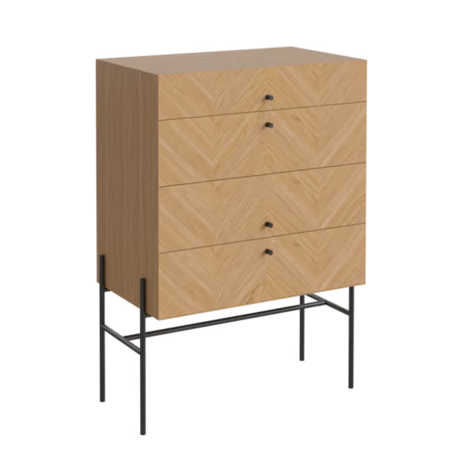 Chest of drawers luxe oak wood with a black base